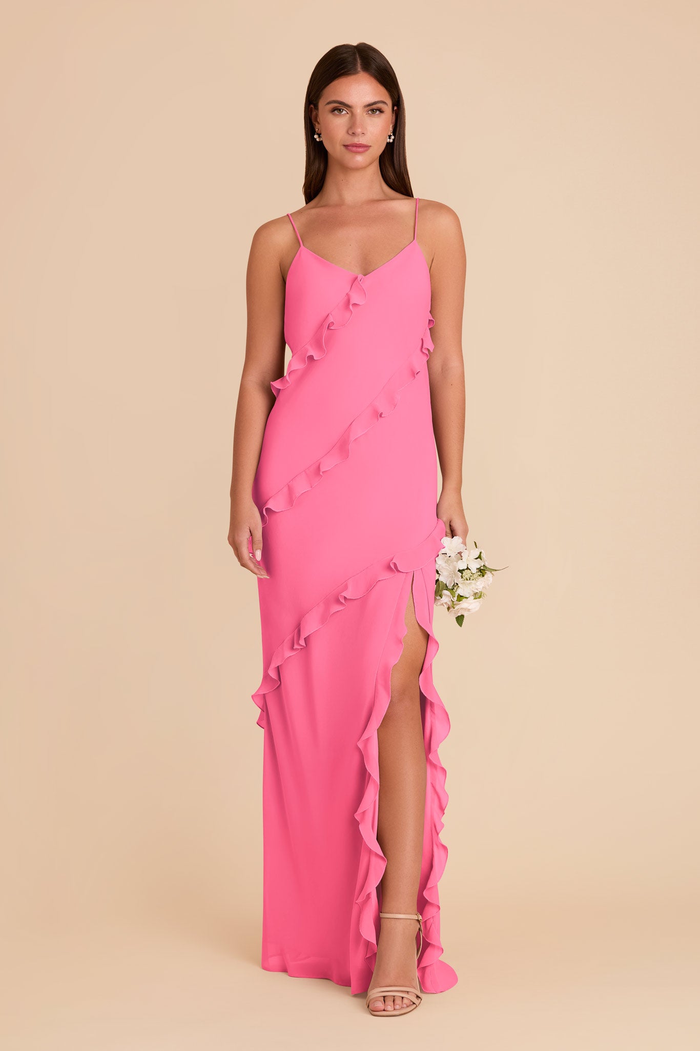 Flirty Ruffled Chiffon Dress in Pink | Valentina