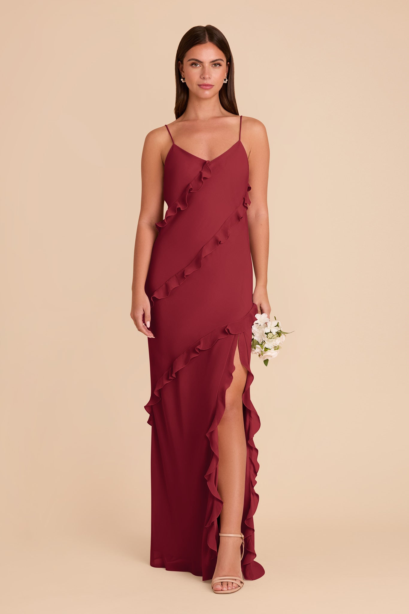 Flirty Ruffled Chiffon Dress in Burgundy | Valentina