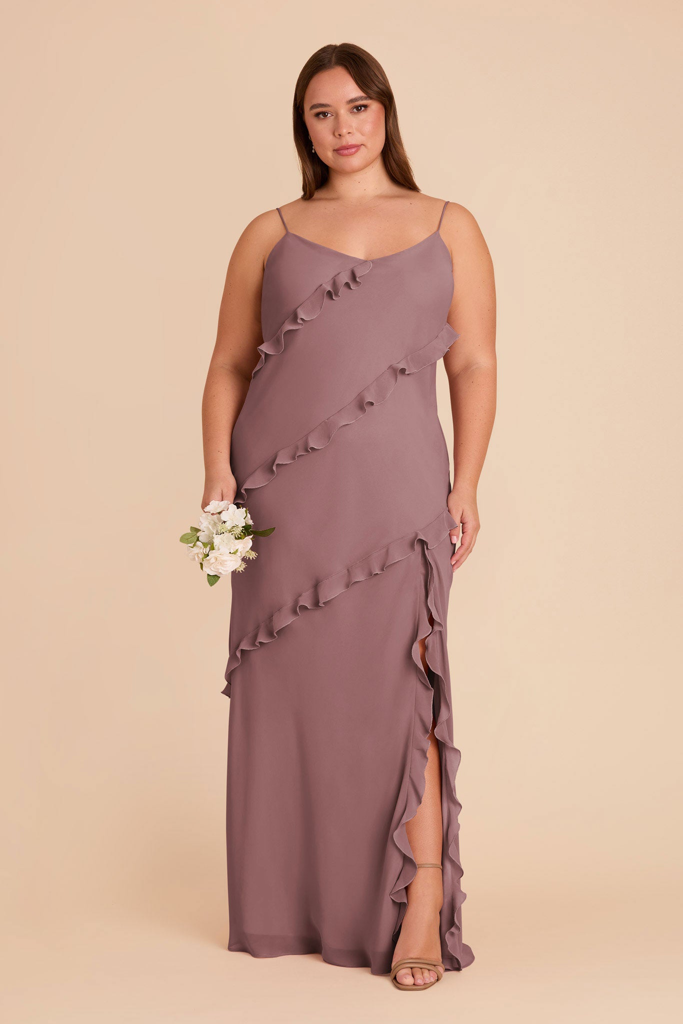 Lightweight Chiffon Dress with Ruffles | Valentina Dark Mauve