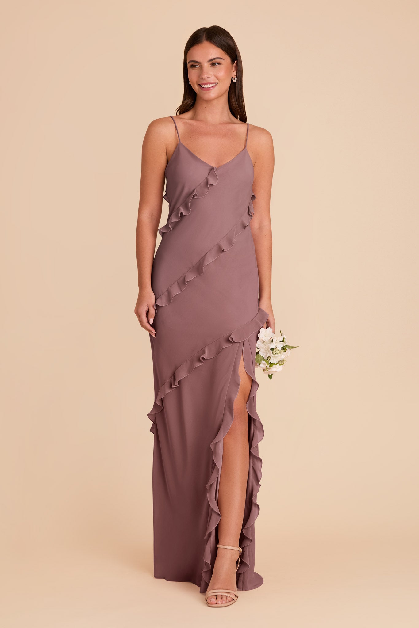 Lightweight Chiffon Dress with Ruffles | Valentina Dark Mauve