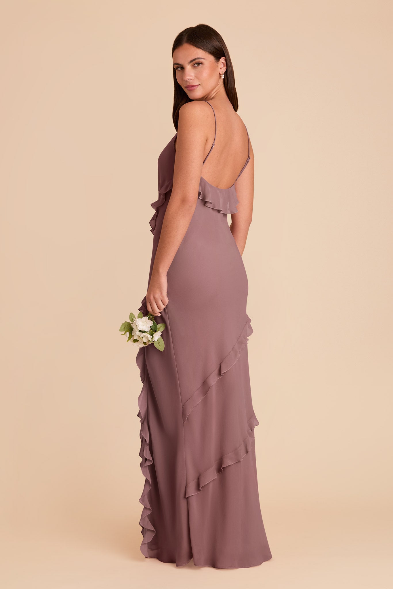 Lightweight Chiffon Dress with Ruffles | Valentina Dark Mauve