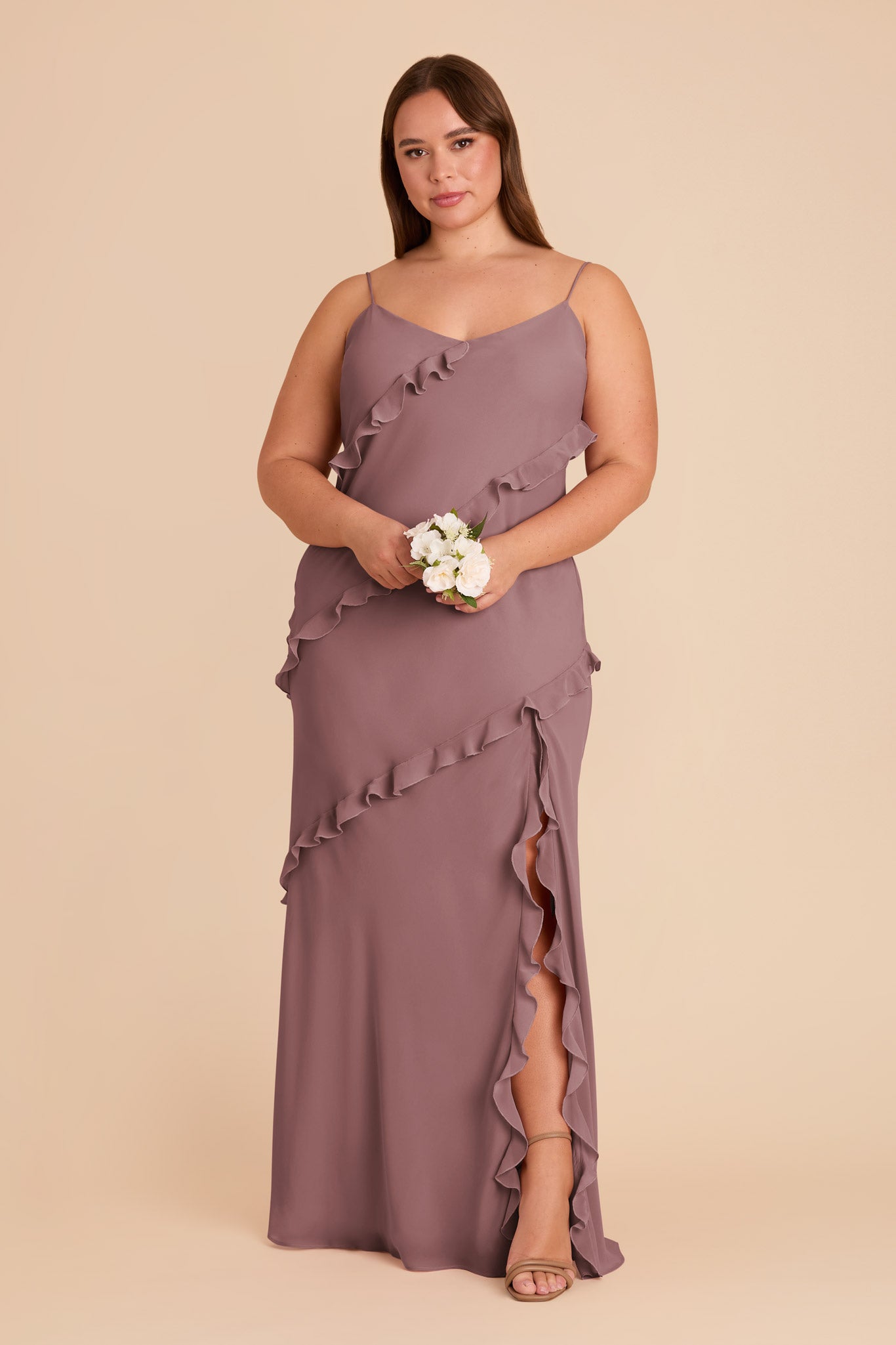 Lightweight Chiffon Dress with Ruffles | Valentina Dark Mauve