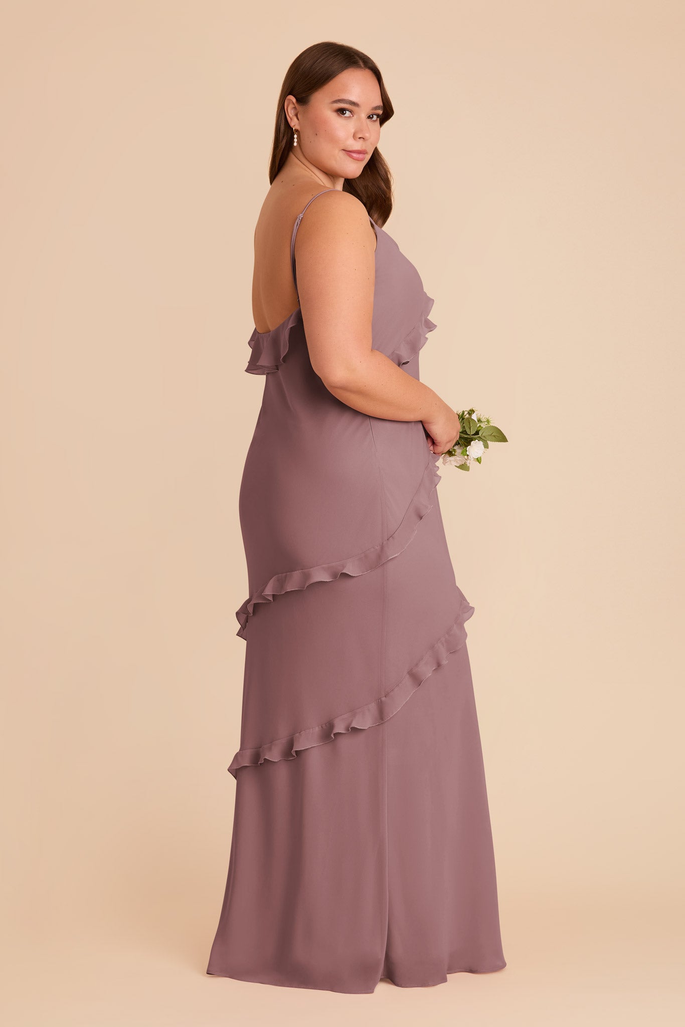 Lightweight Chiffon Dress with Ruffles | Valentina Dark Mauve