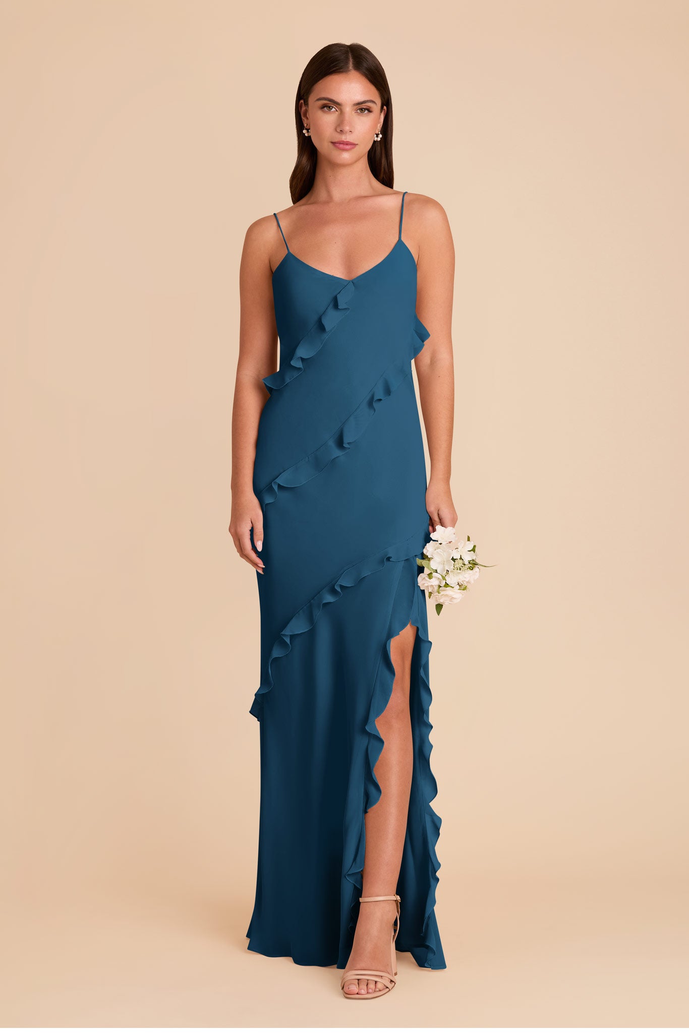 Flirty Ruffled Chiffon Dress in Dark Teal | Valentina