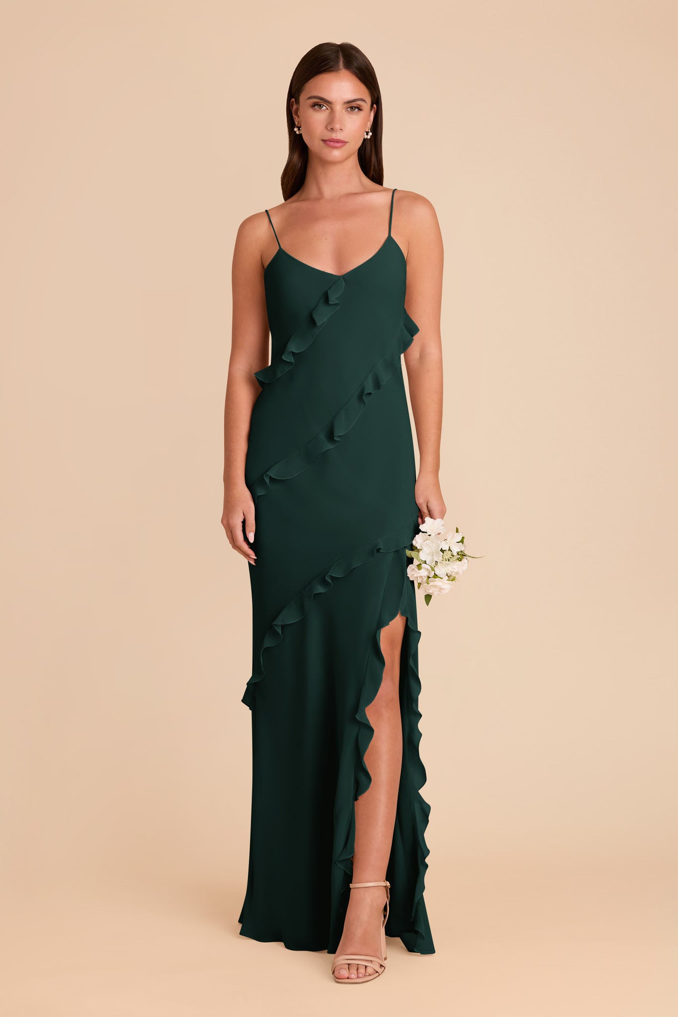 Chiffon Dress with Ruffles - Valentina Emerald