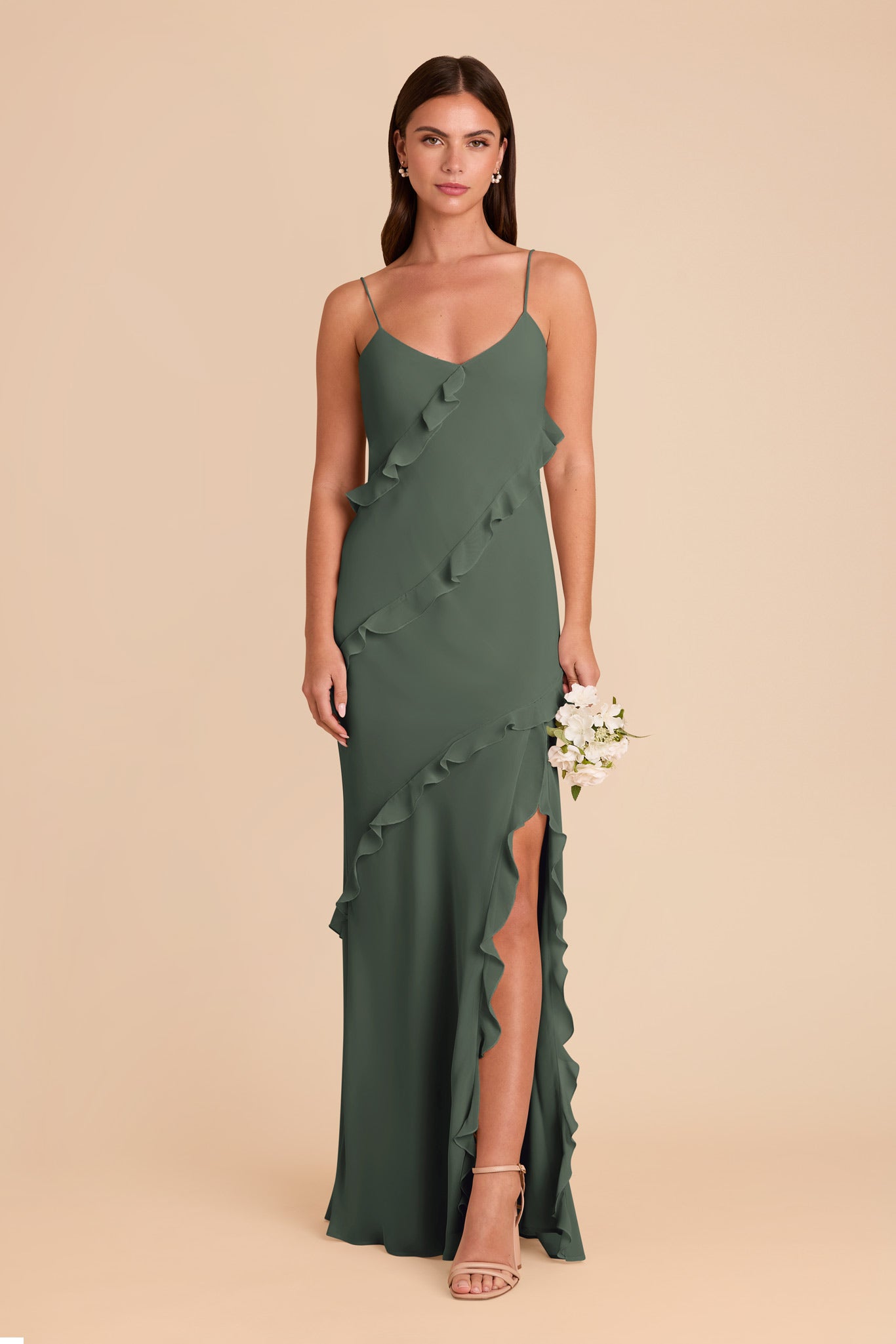 Flirty Ruffled Chiffon Dress for Women | Valentina Eucalyptus