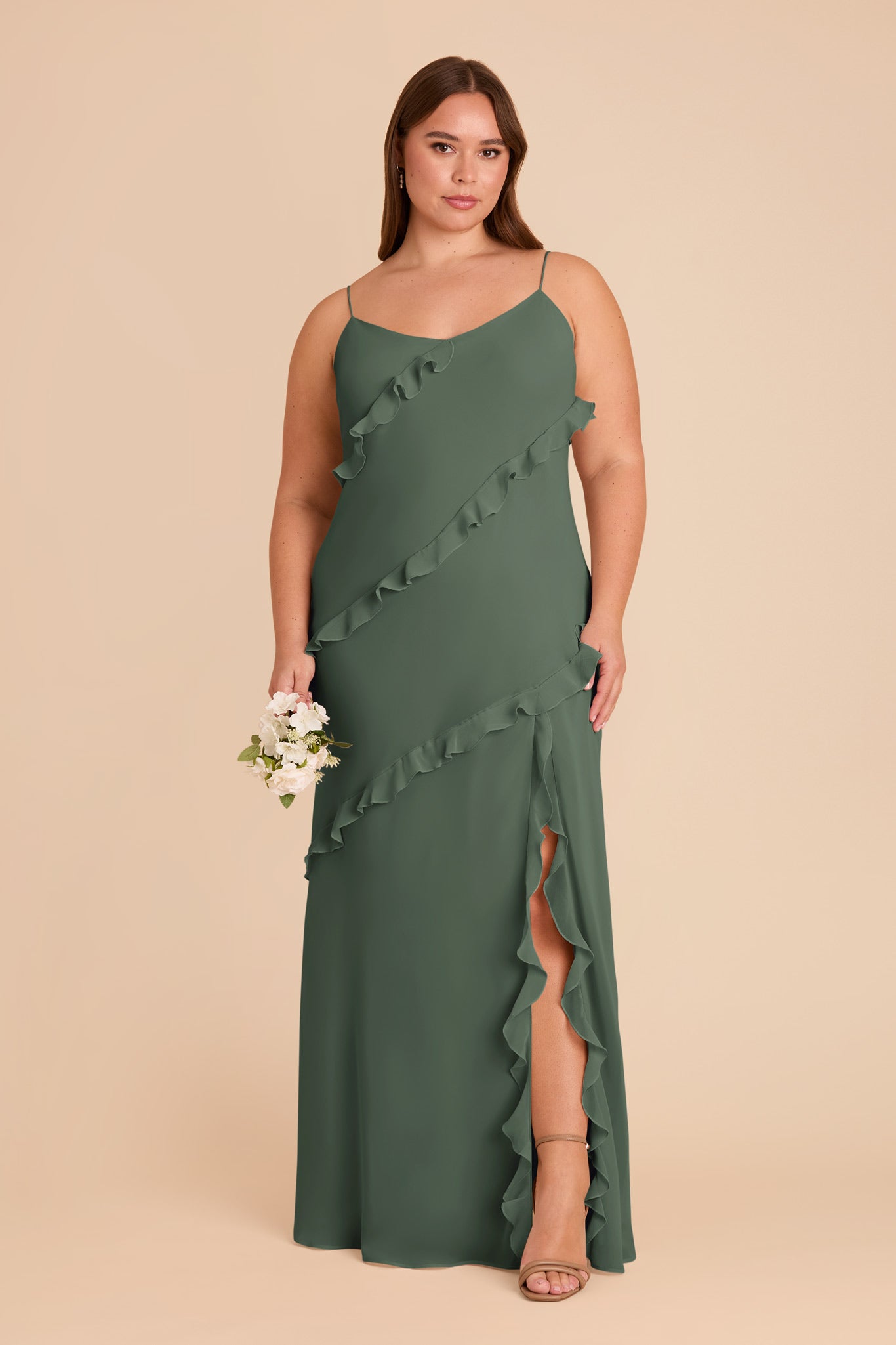 Flirty Ruffled Chiffon Dress for Women | Valentina Eucalyptus