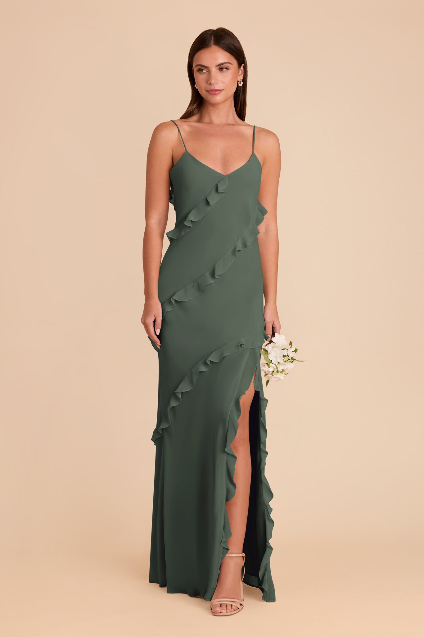 Flirty Ruffled Chiffon Dress for Women | Valentina Eucalyptus
