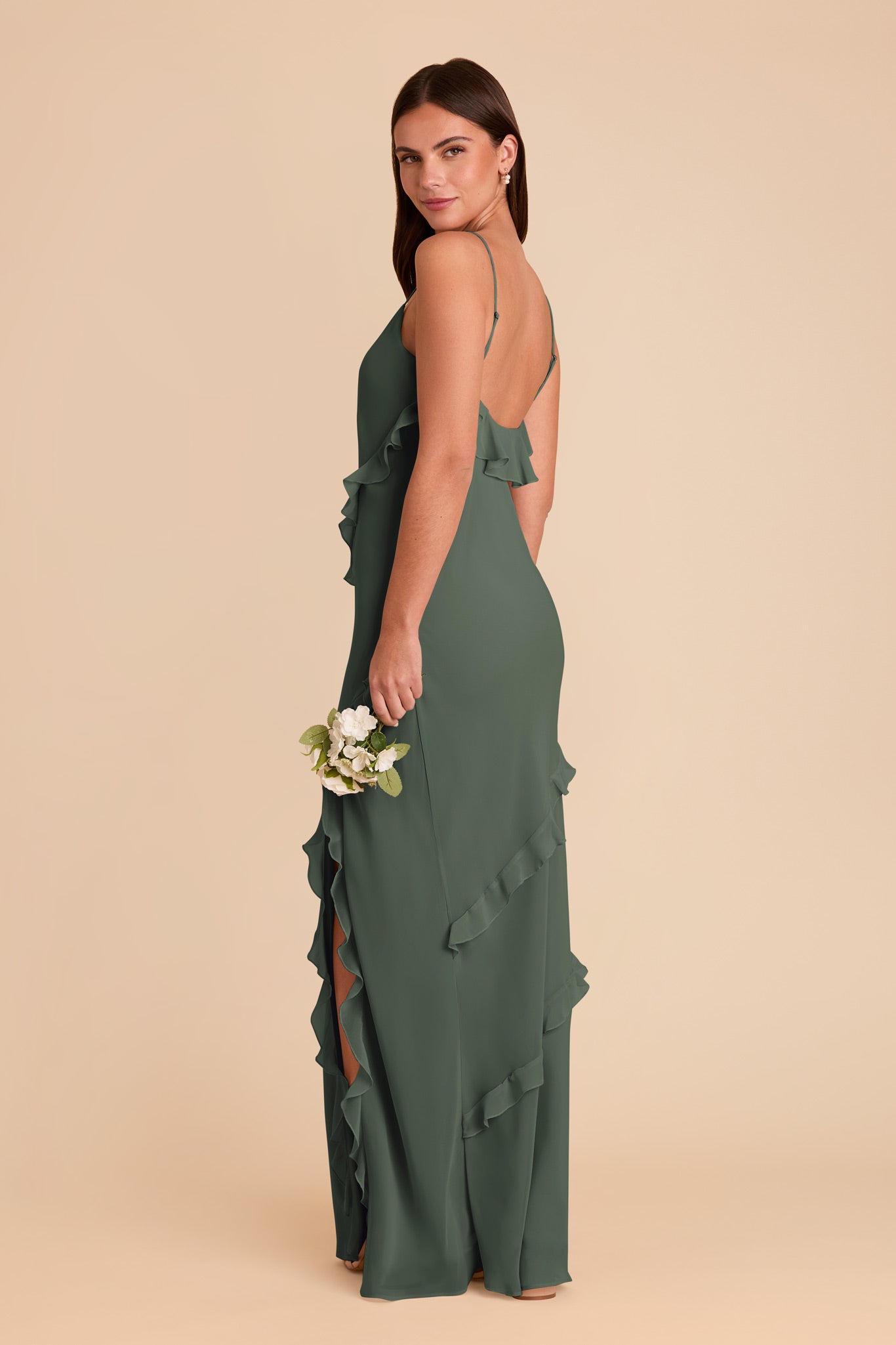 Flirty Ruffled Chiffon Dress for Women | Valentina Eucalyptus