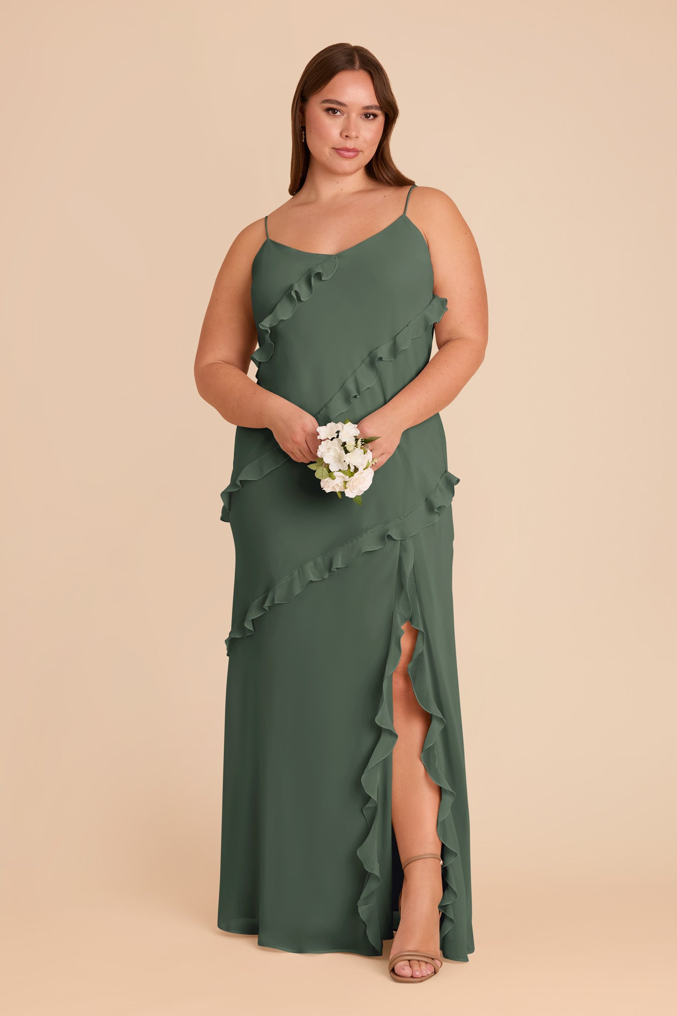 Flirty Ruffled Chiffon Dress for Women | Valentina Eucalyptus