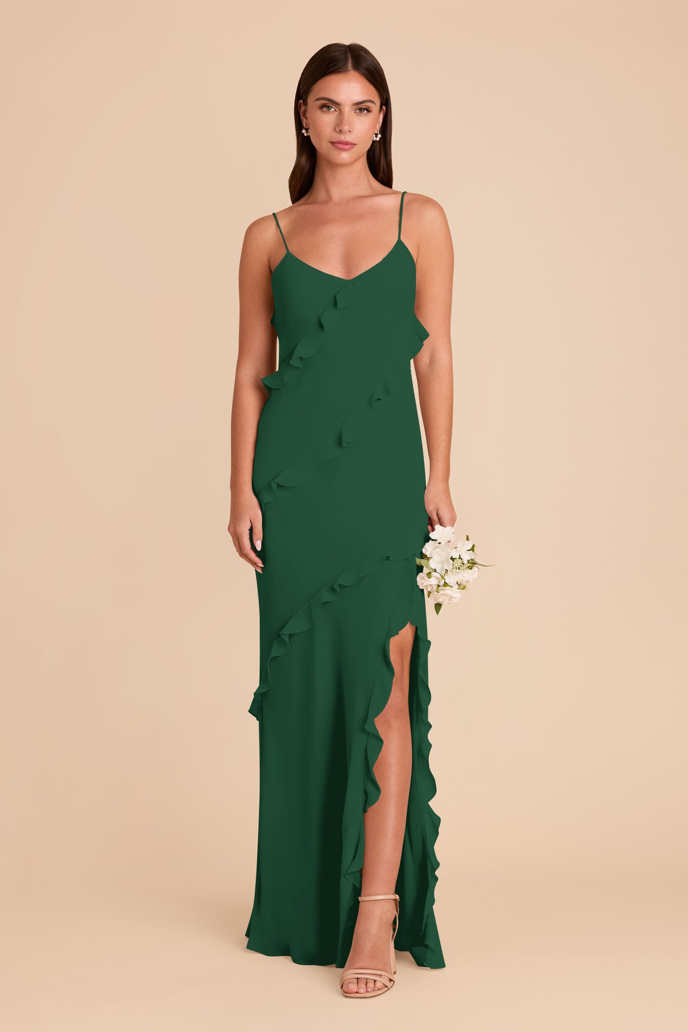 Flirty Ruffled Chiffon Dress in Forest Green | Valentina