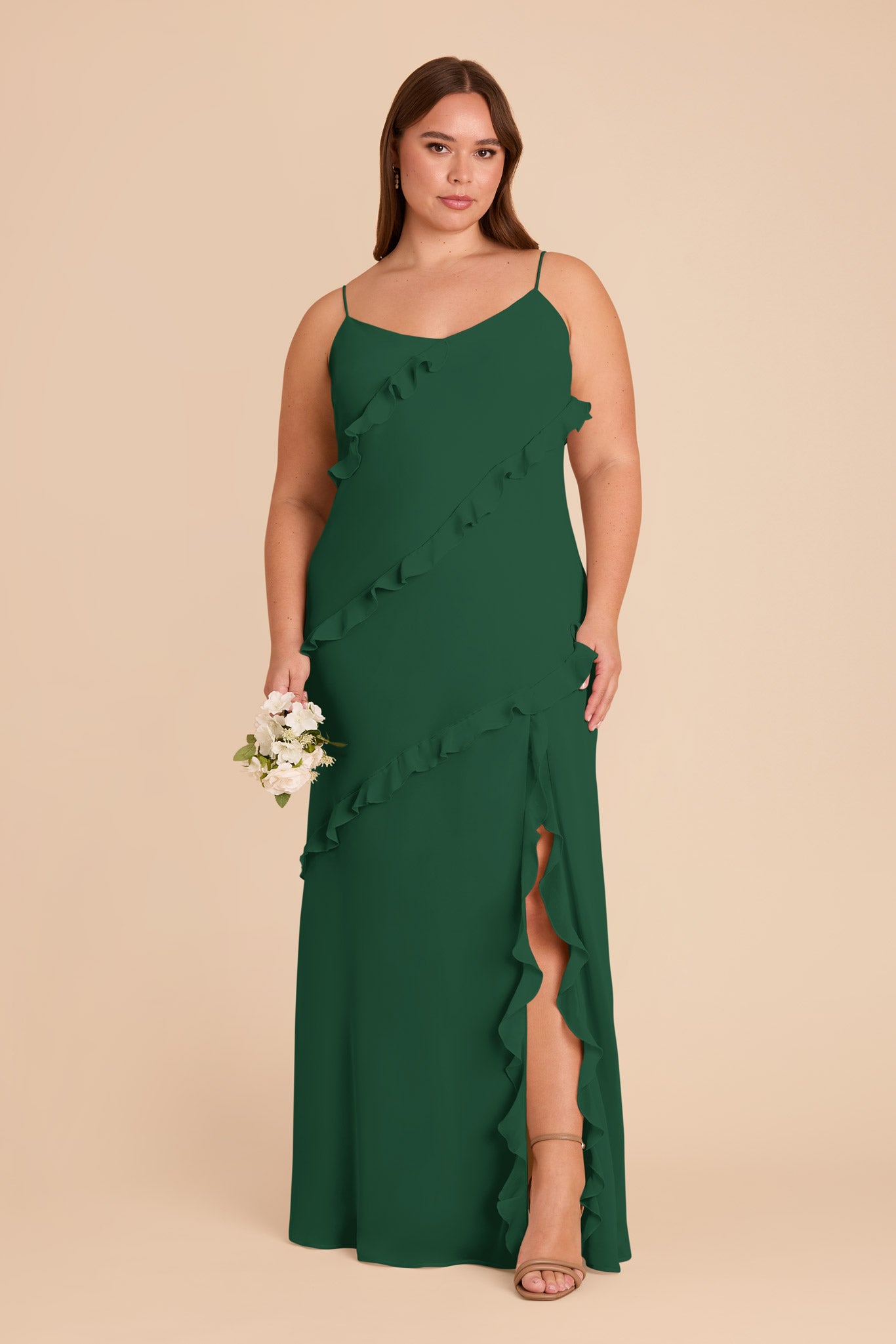 Flirty Ruffled Chiffon Dress in Forest Green | Valentina