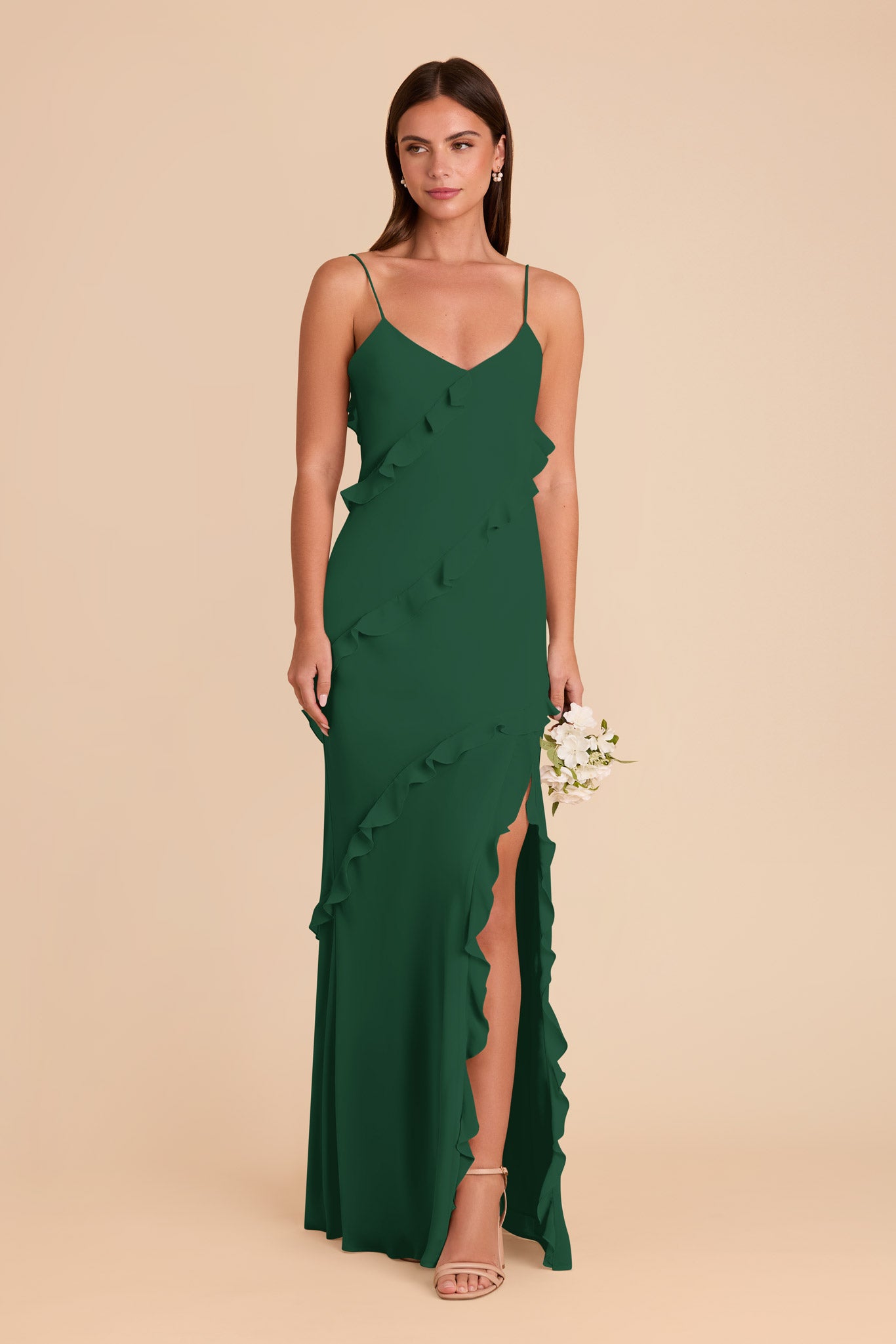 Flirty Ruffled Chiffon Dress in Forest Green | Valentina