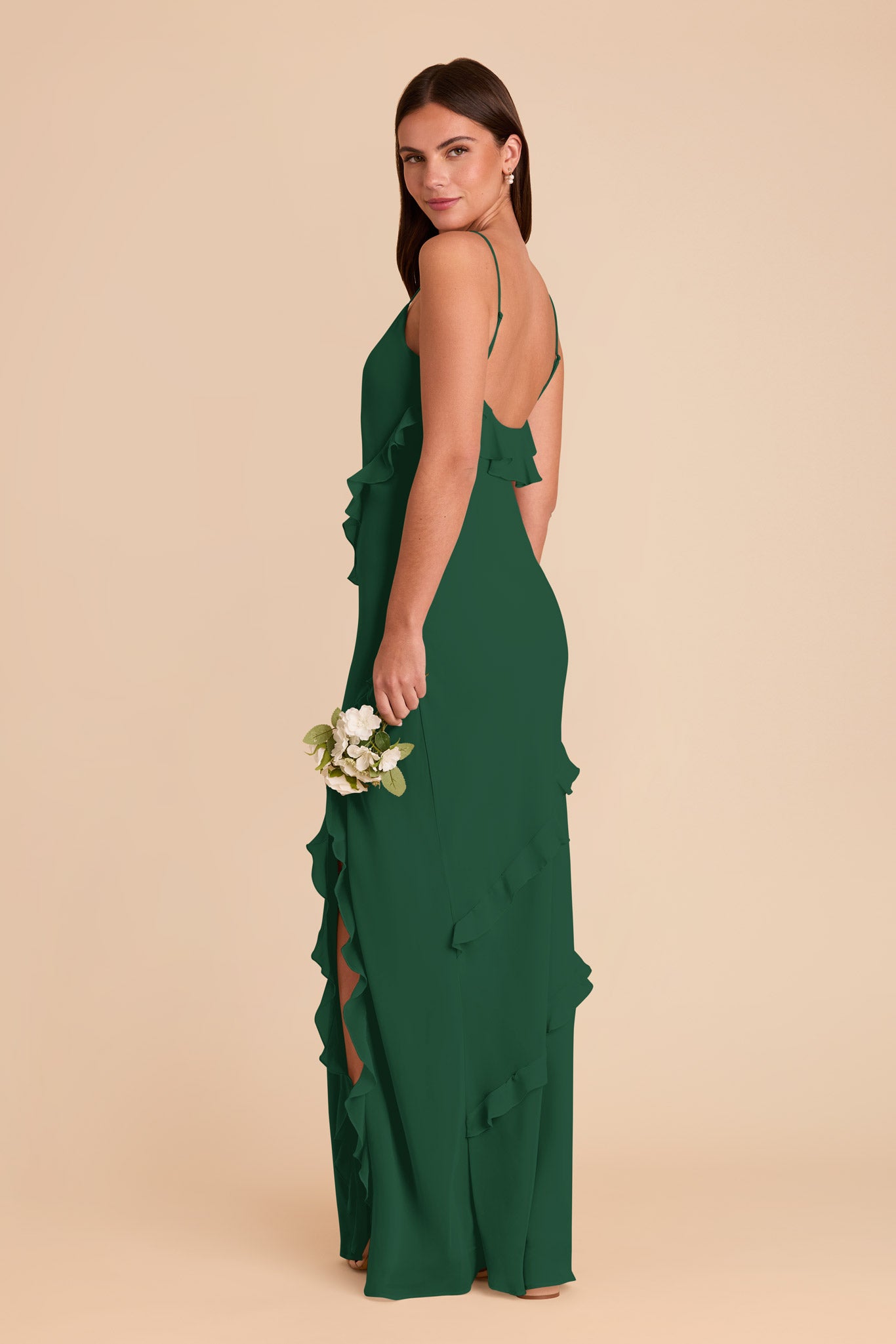 Flirty Ruffled Chiffon Dress in Forest Green | Valentina