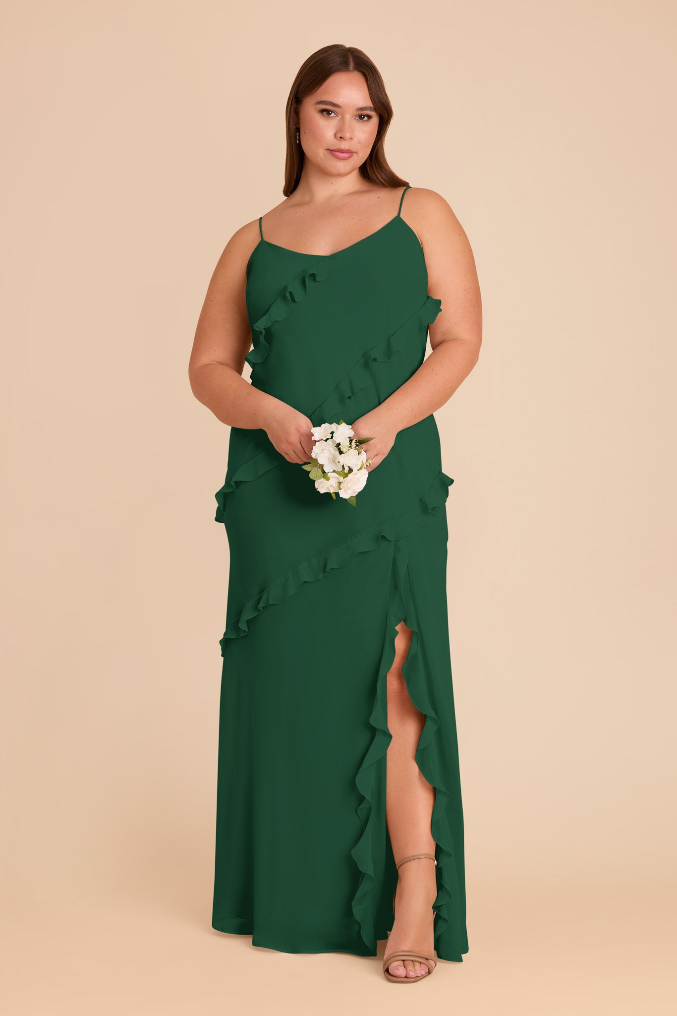 Flirty Ruffled Chiffon Dress in Forest Green | Valentina