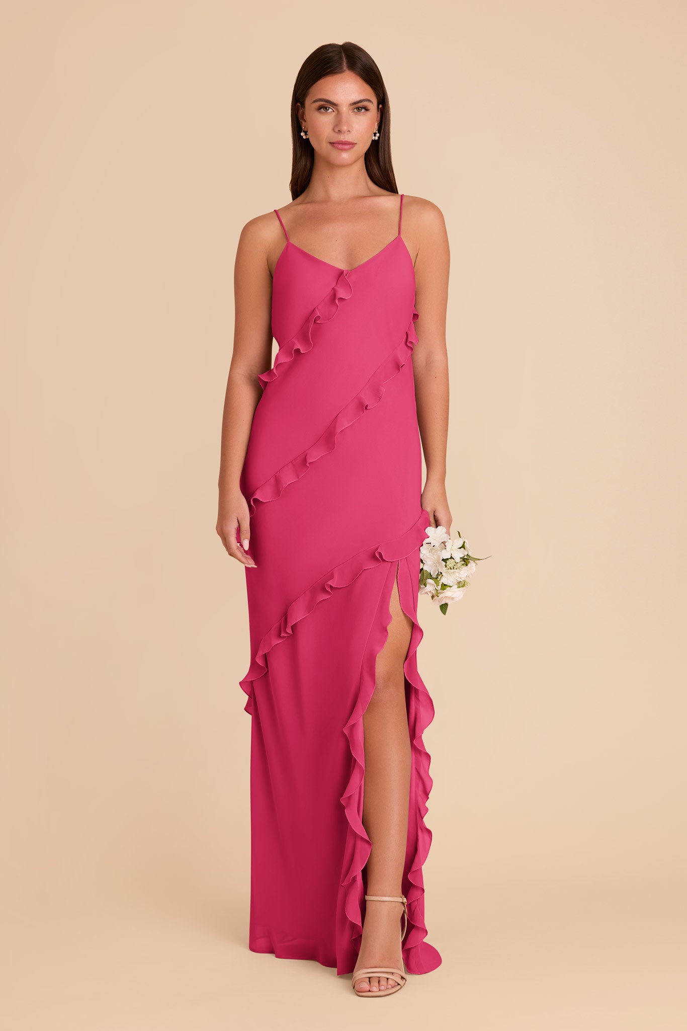 Flirty Ruffled Chiffon Dress in Fuchsia | Valentina