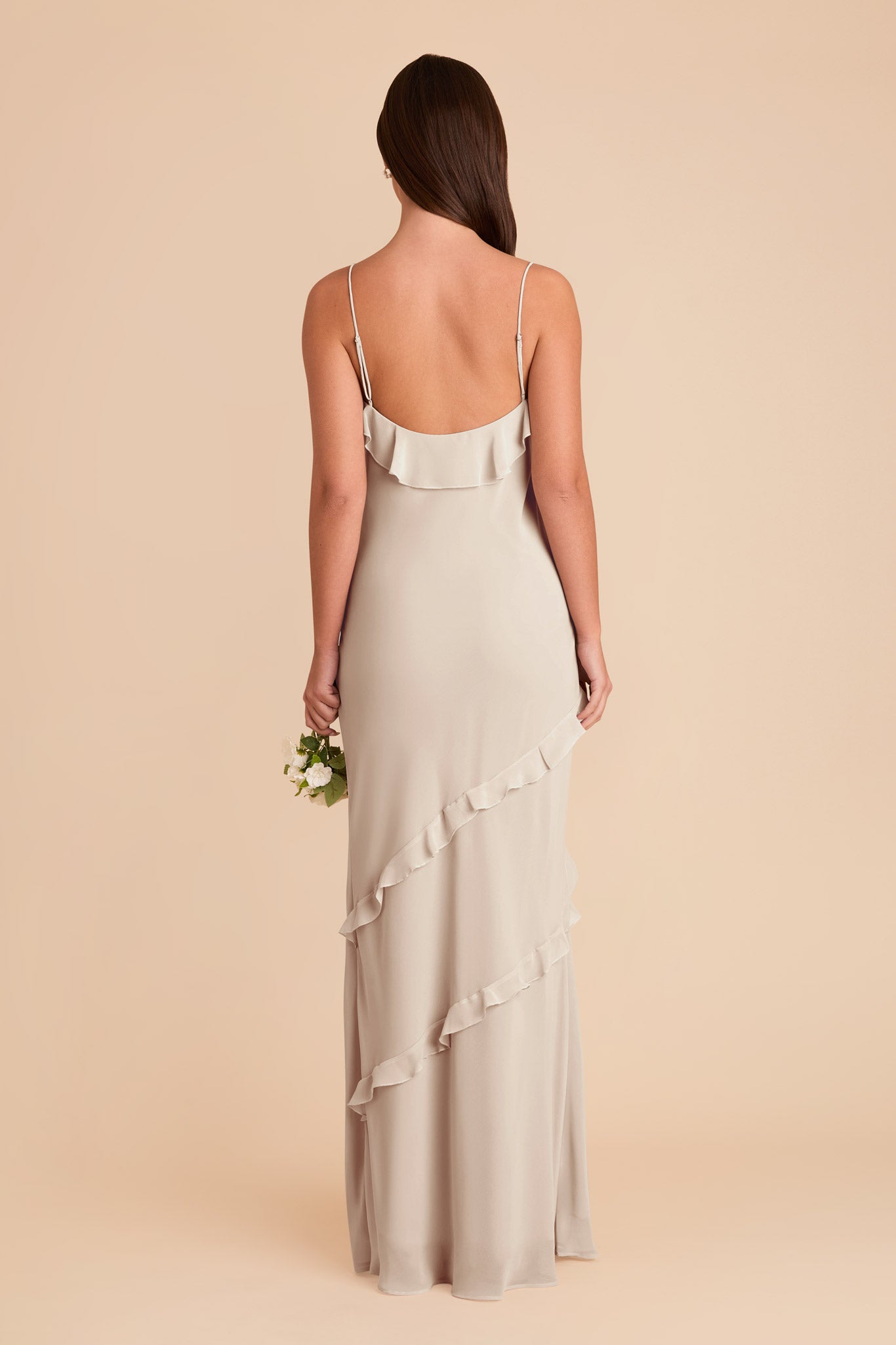Chiffon Dress with Ruffles in Neutral Champagne | Valentina
