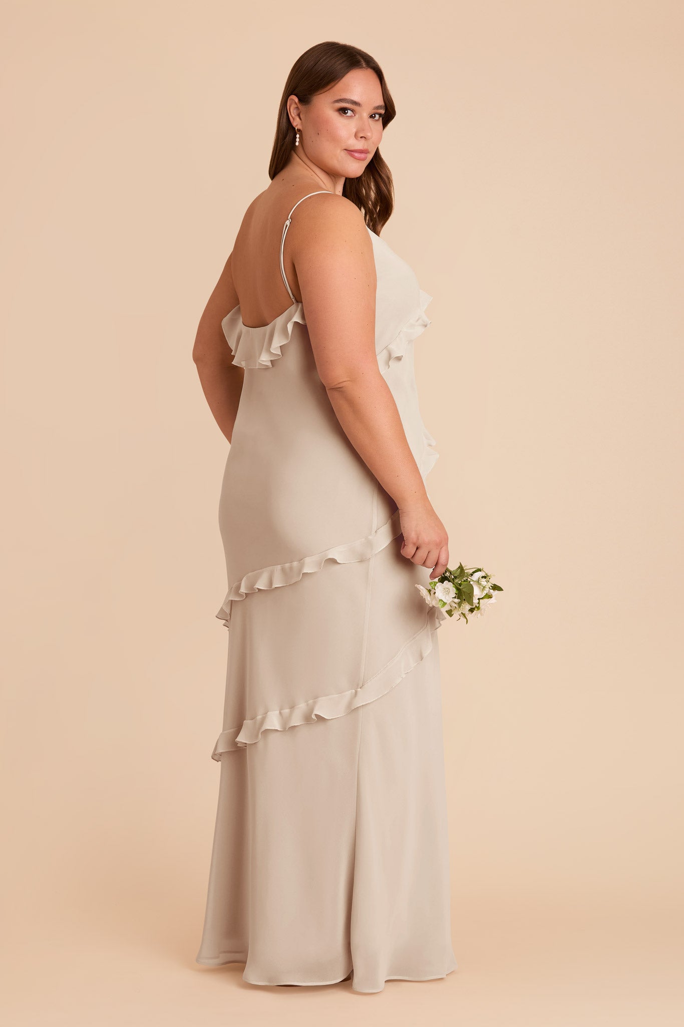 Chiffon Dress with Ruffles in Neutral Champagne | Valentina