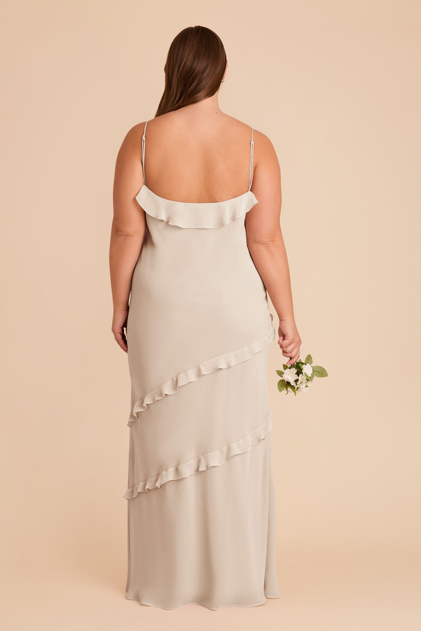 Chiffon Dress with Ruffles in Neutral Champagne | Valentina