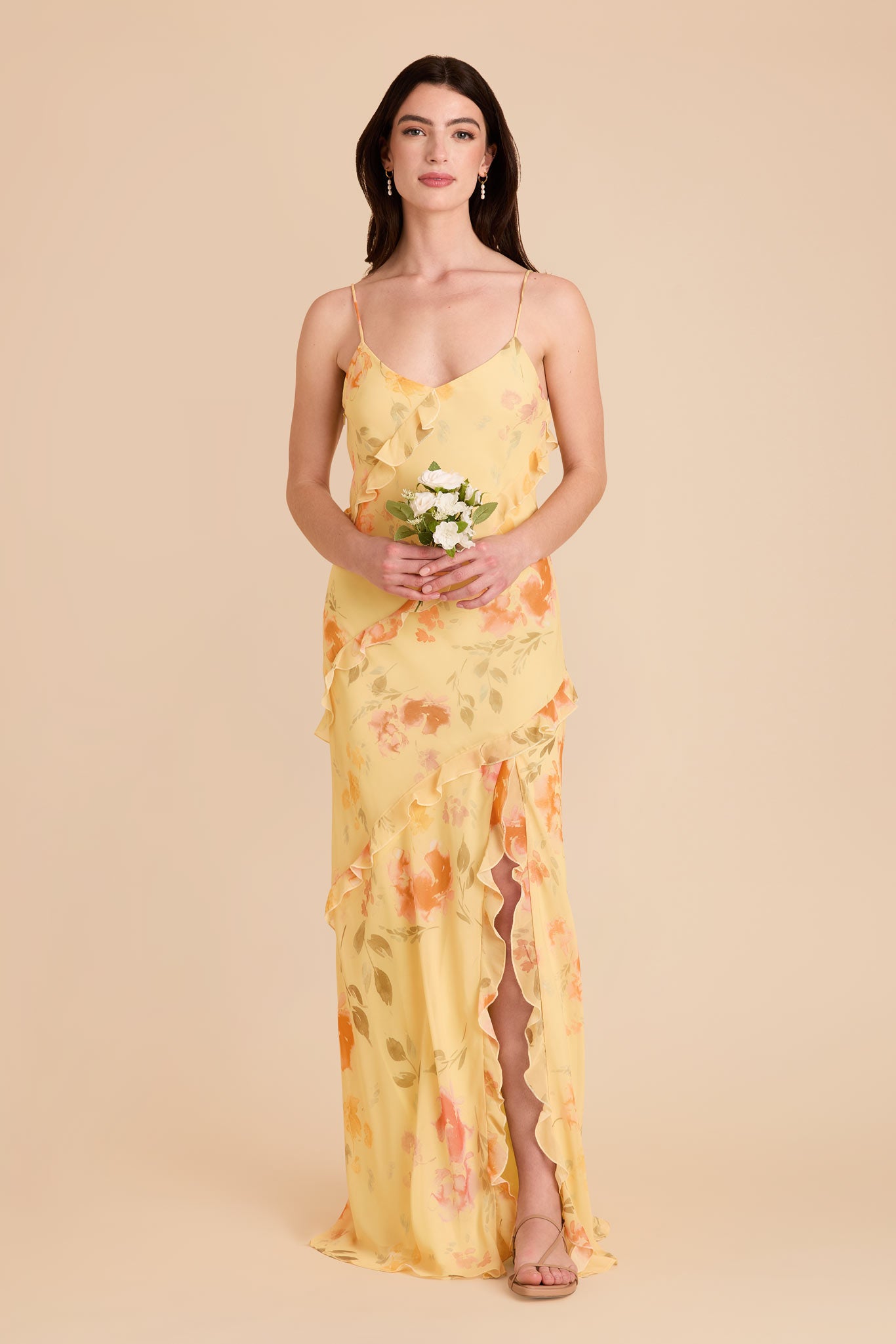 Chiffon Dress with Ruffles - Valentina Pale Yellow Floral
