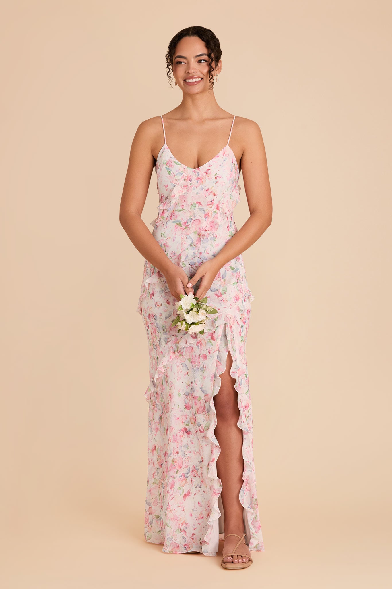 Flirty Ruffled Chiffon Dress | Valentina Pink Petals