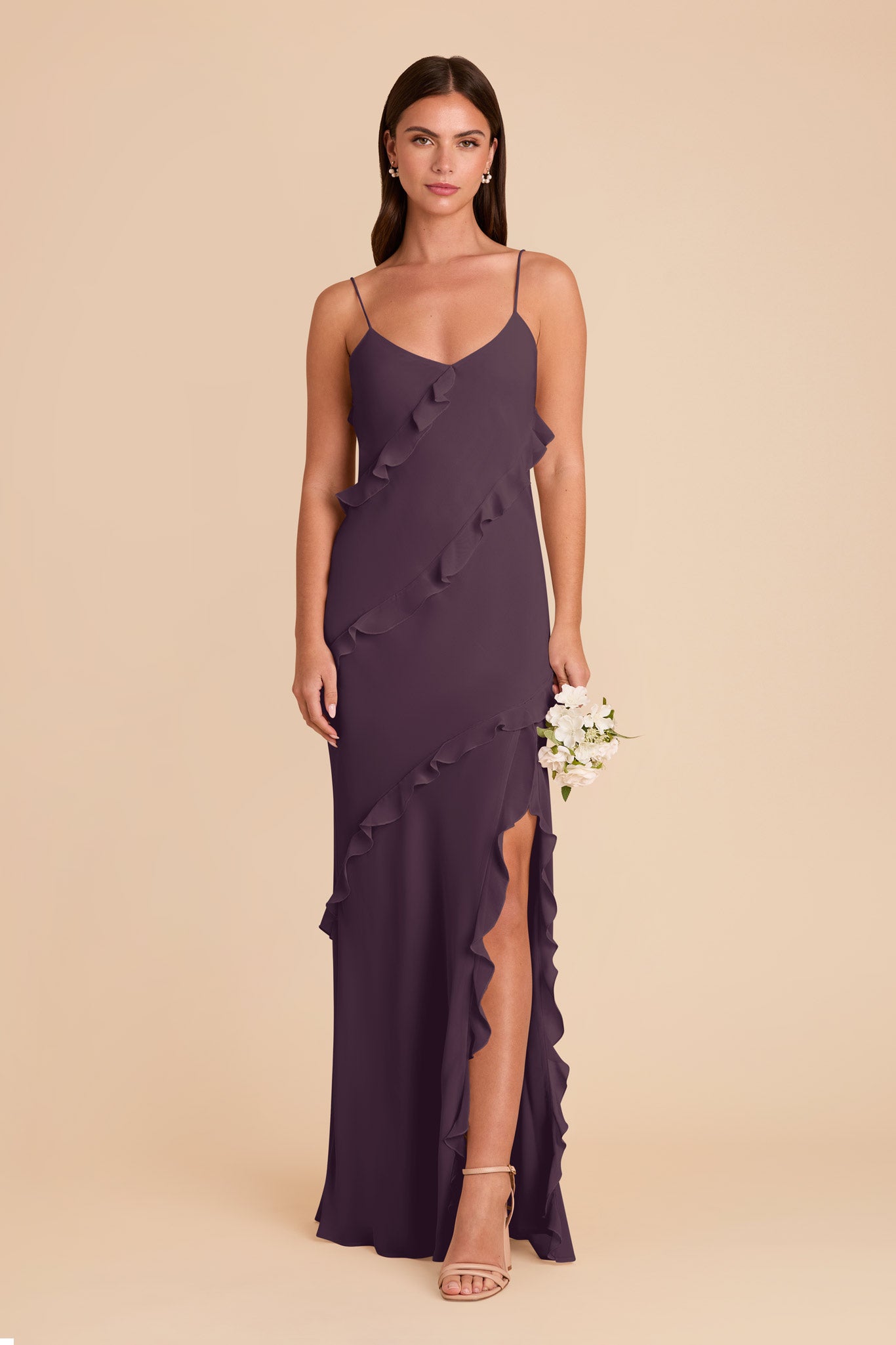 Flirty Ruffled Chiffon Dress in Plum | Valentina