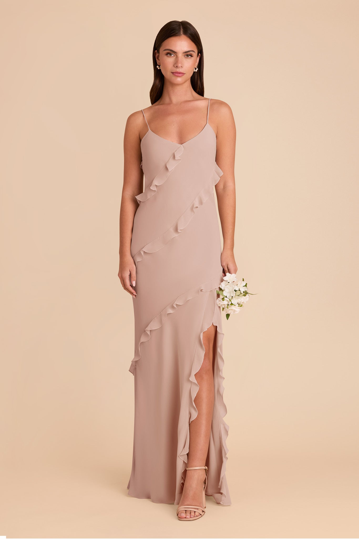 Flirty Chiffon Dress with Ruffles | Valentina Taupe