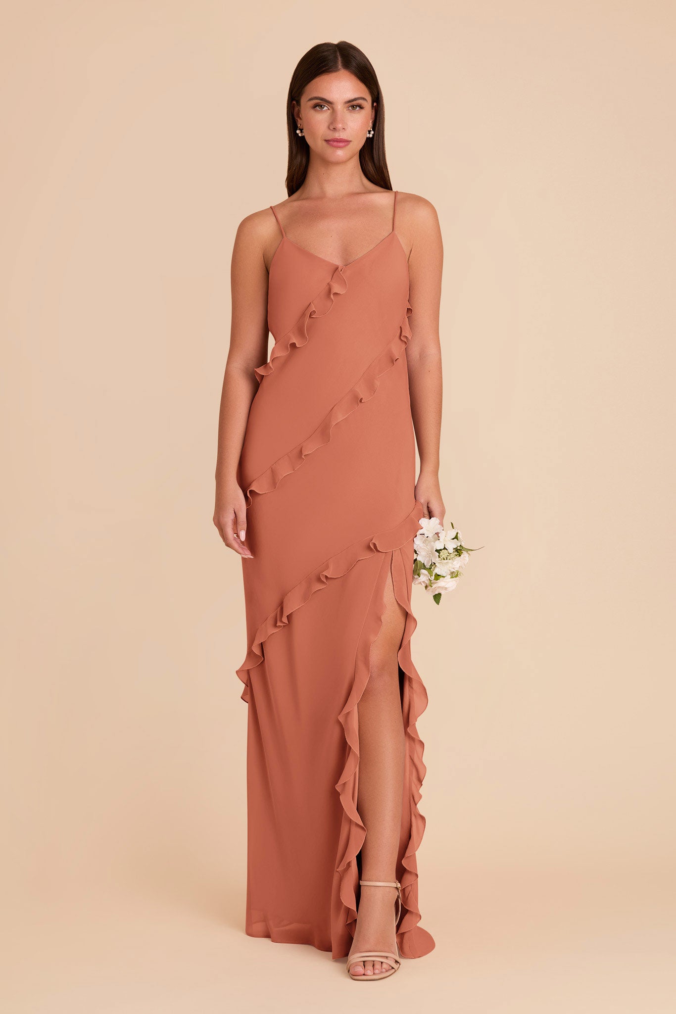 Flirty Ruffled Chiffon Dress in Terracotta | Valentina