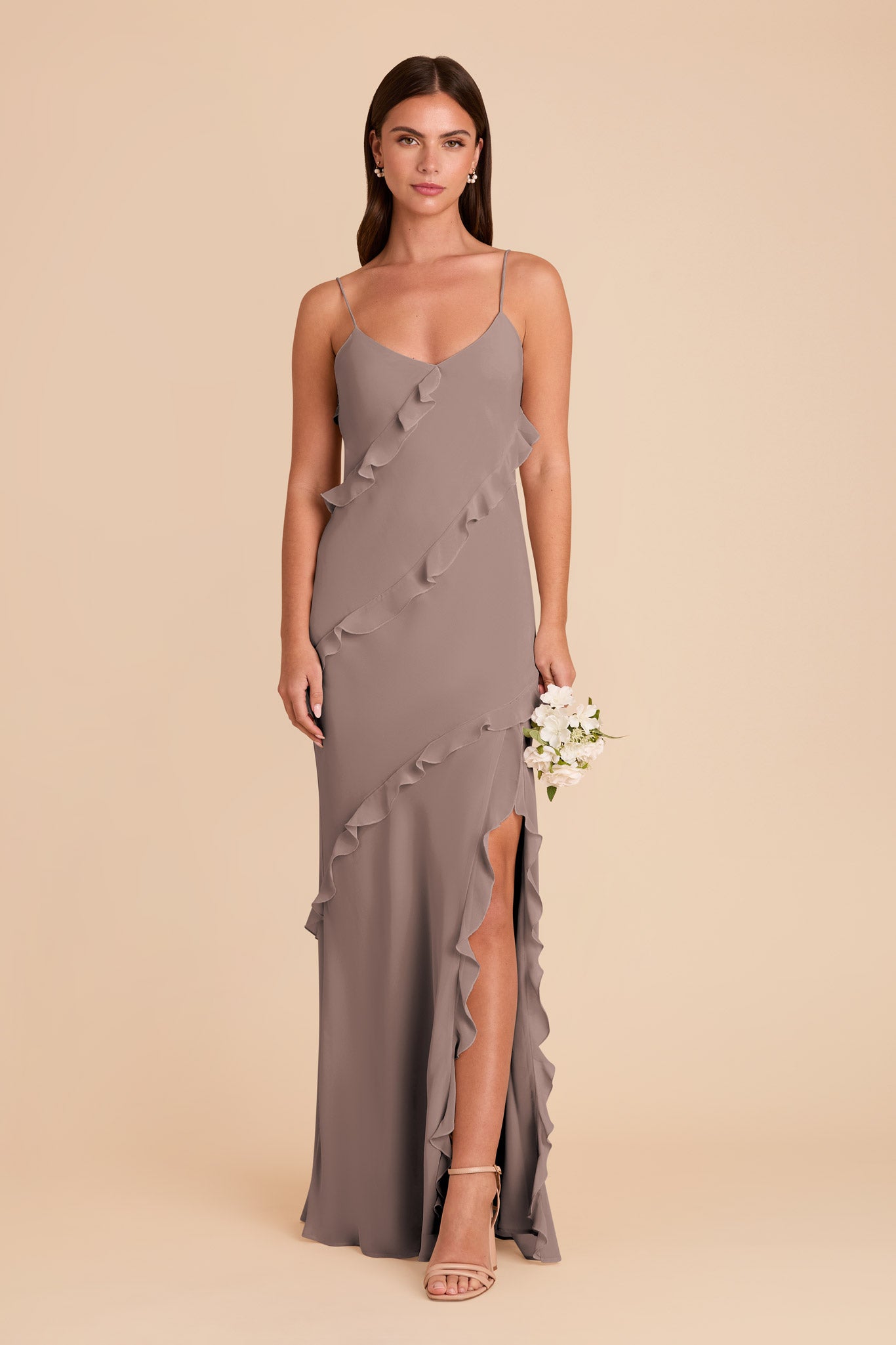 Flirty Ruffled Chiffon Dress | Valentina Toffee
