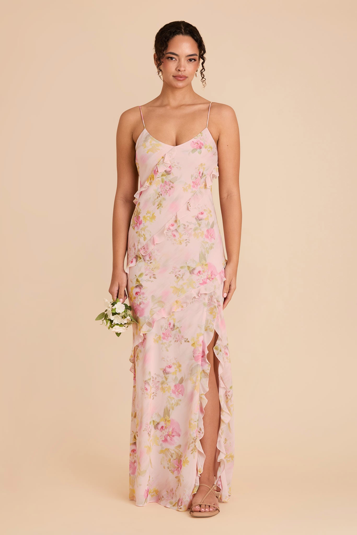 Chiffon Dress with Ruffles & Floral Print | Valentina