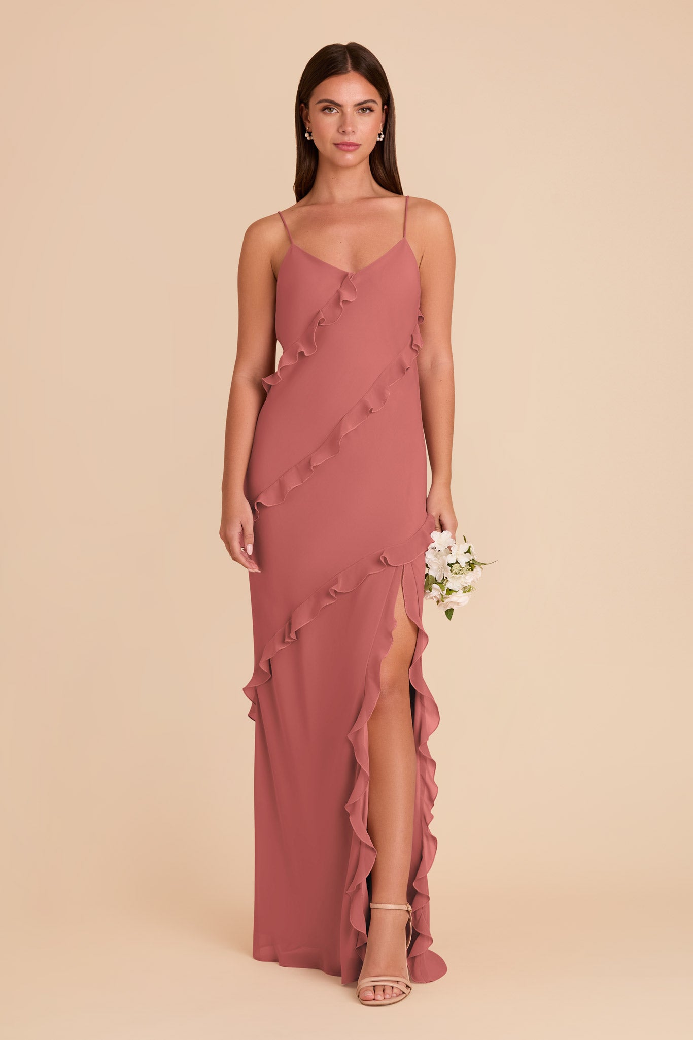 Flirty Chiffon Dress with Ruffles | Valentina Wild Rose