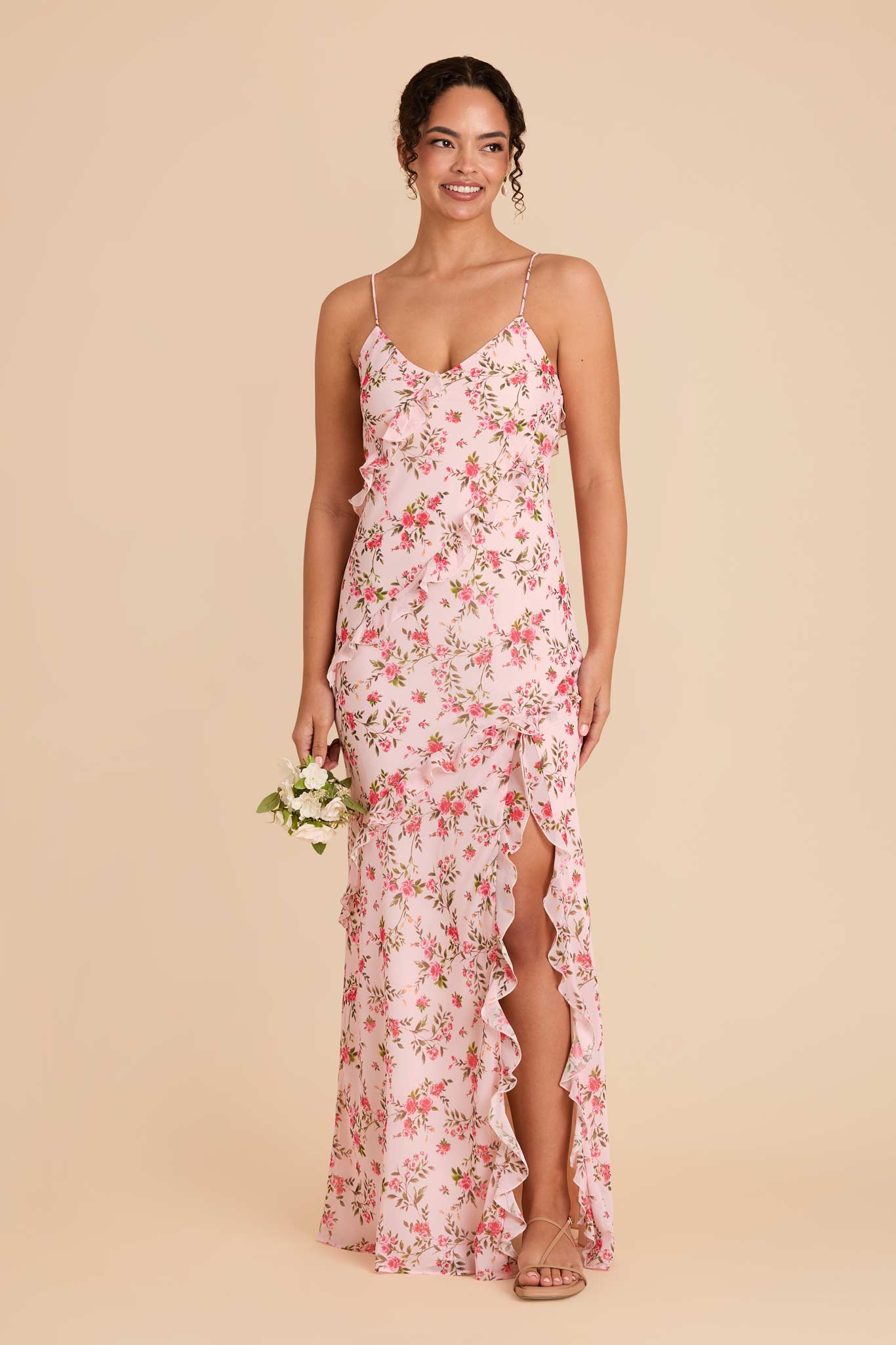 Flirty Chiffon Dress with Ruffles | Valentina Wild Rose