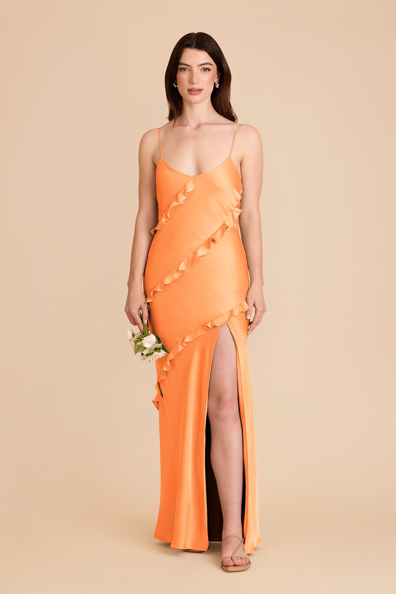Matte Satin Dress with Ruffles - Valentina | Apricot