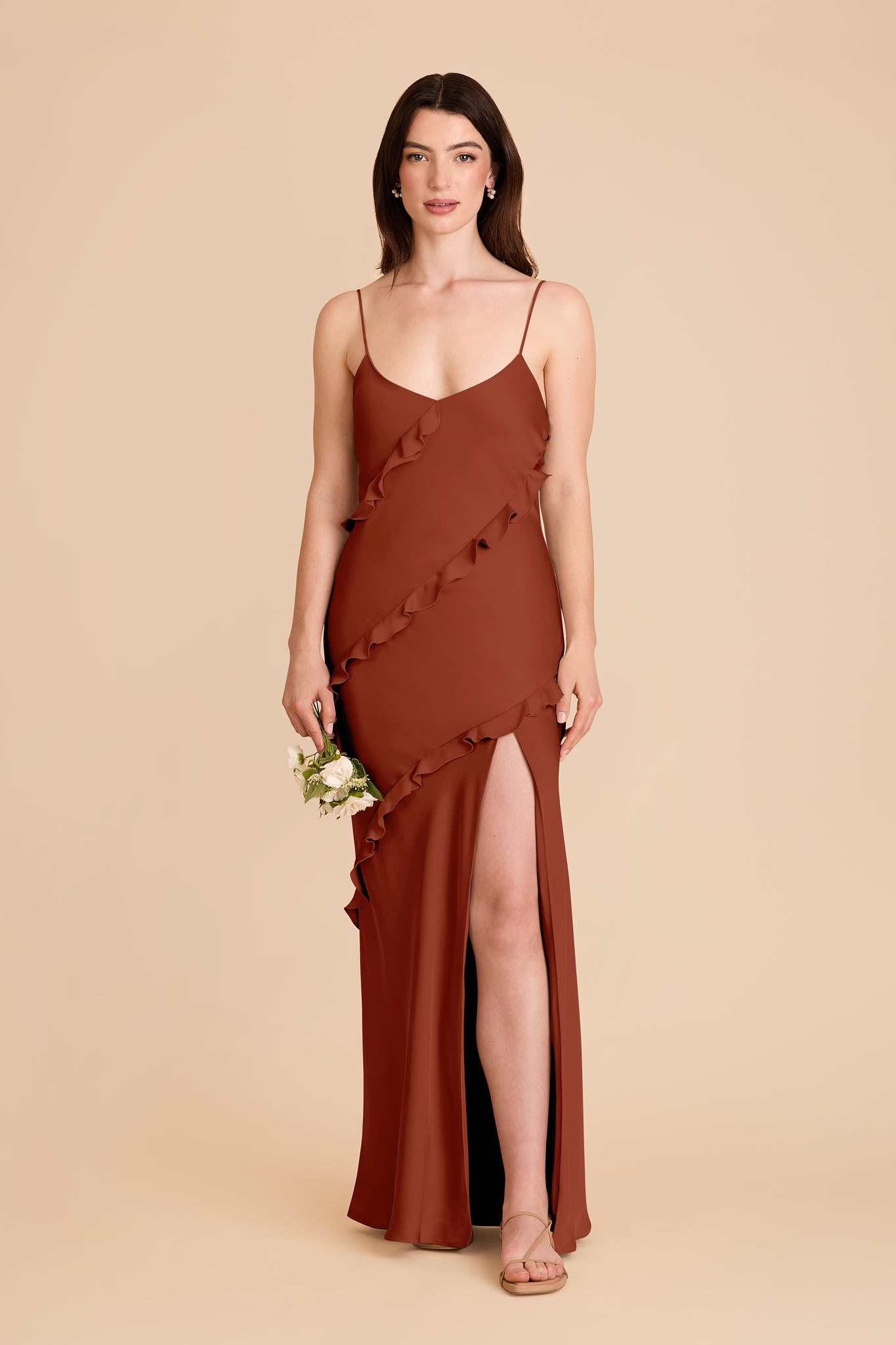 Matte Satin Ruffled Dress for Women | Valentina Auburn
