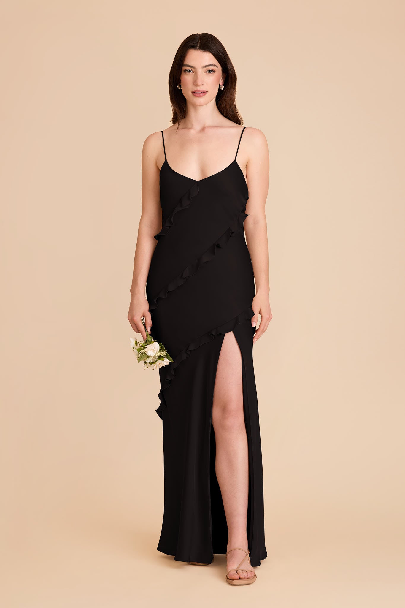Matte Satin Dress with Ruffles | Valentina Black