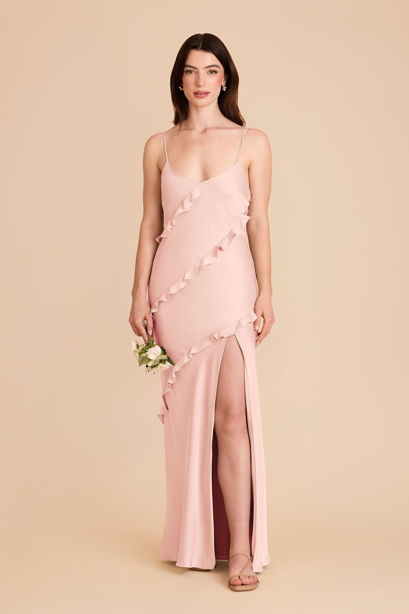 Matte Satin Dress with Ruffles | Valentina Blush Pink
