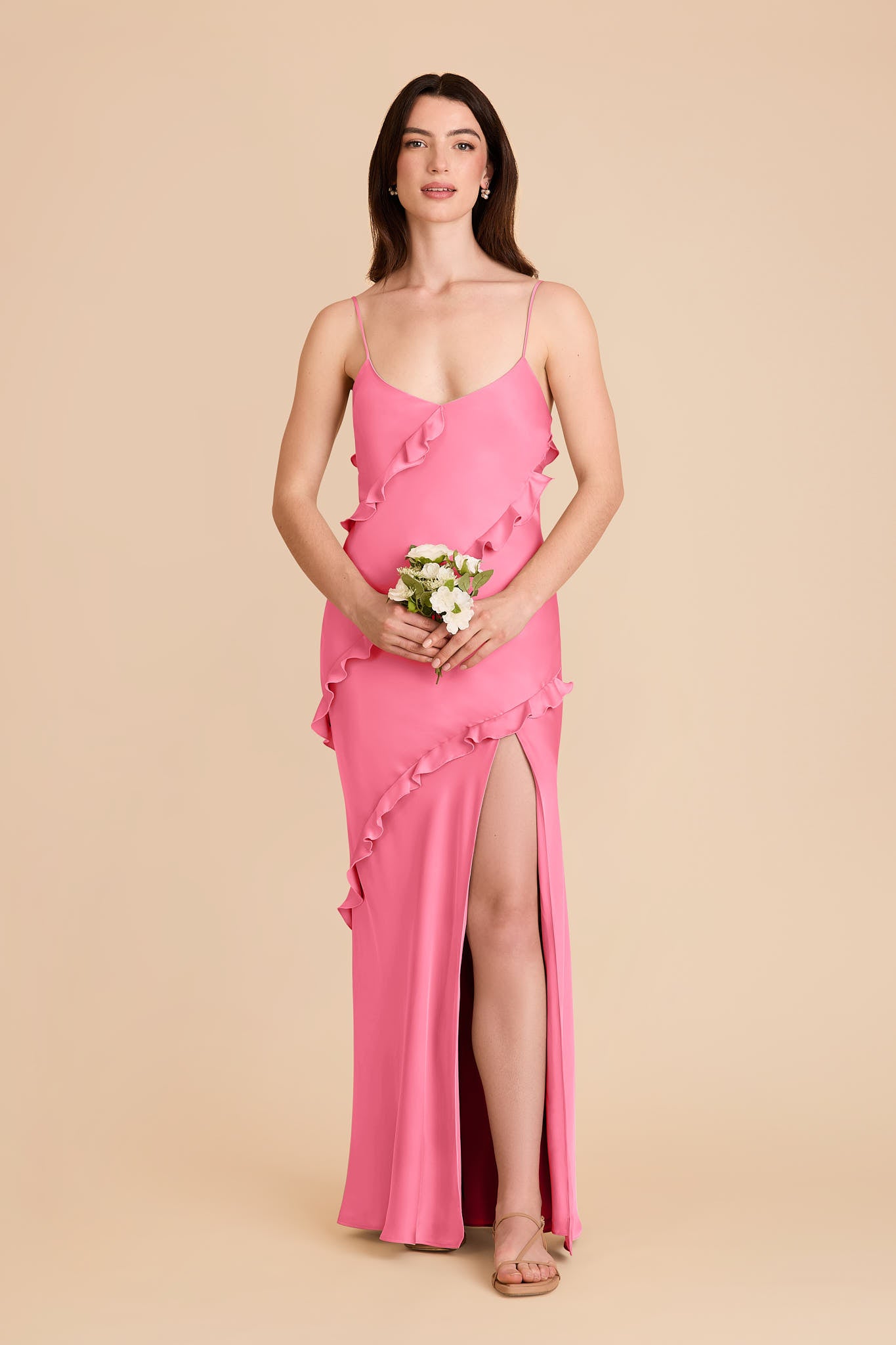 Matte Satin Dress with Ruffles | Valentina Bon Bon Pink