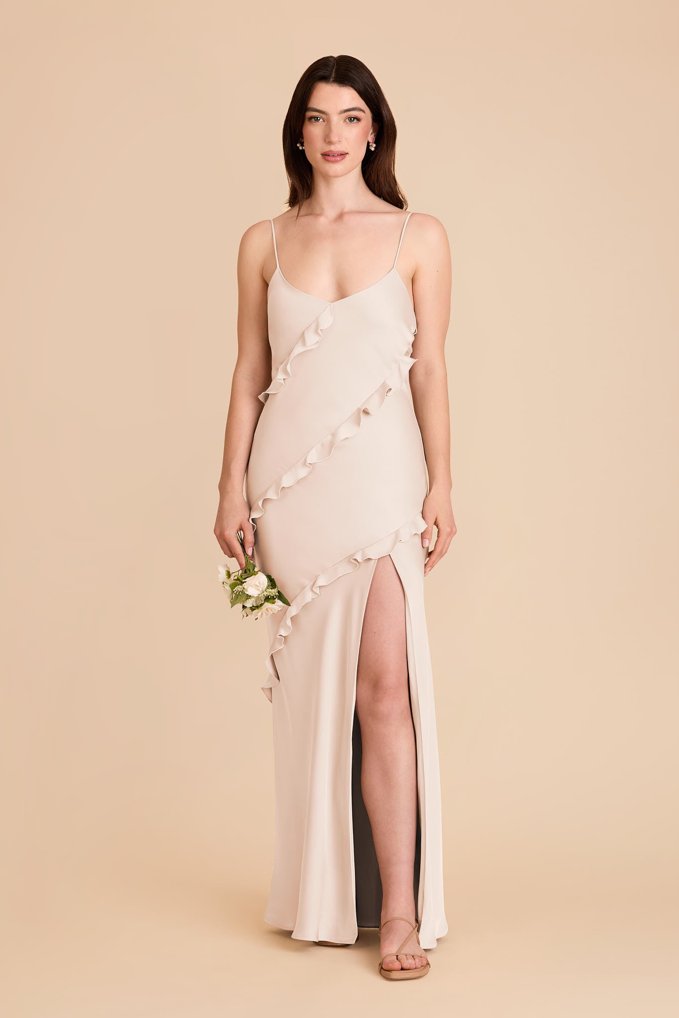 Matte Satin Dress with Ruffles | Valentina Champagne