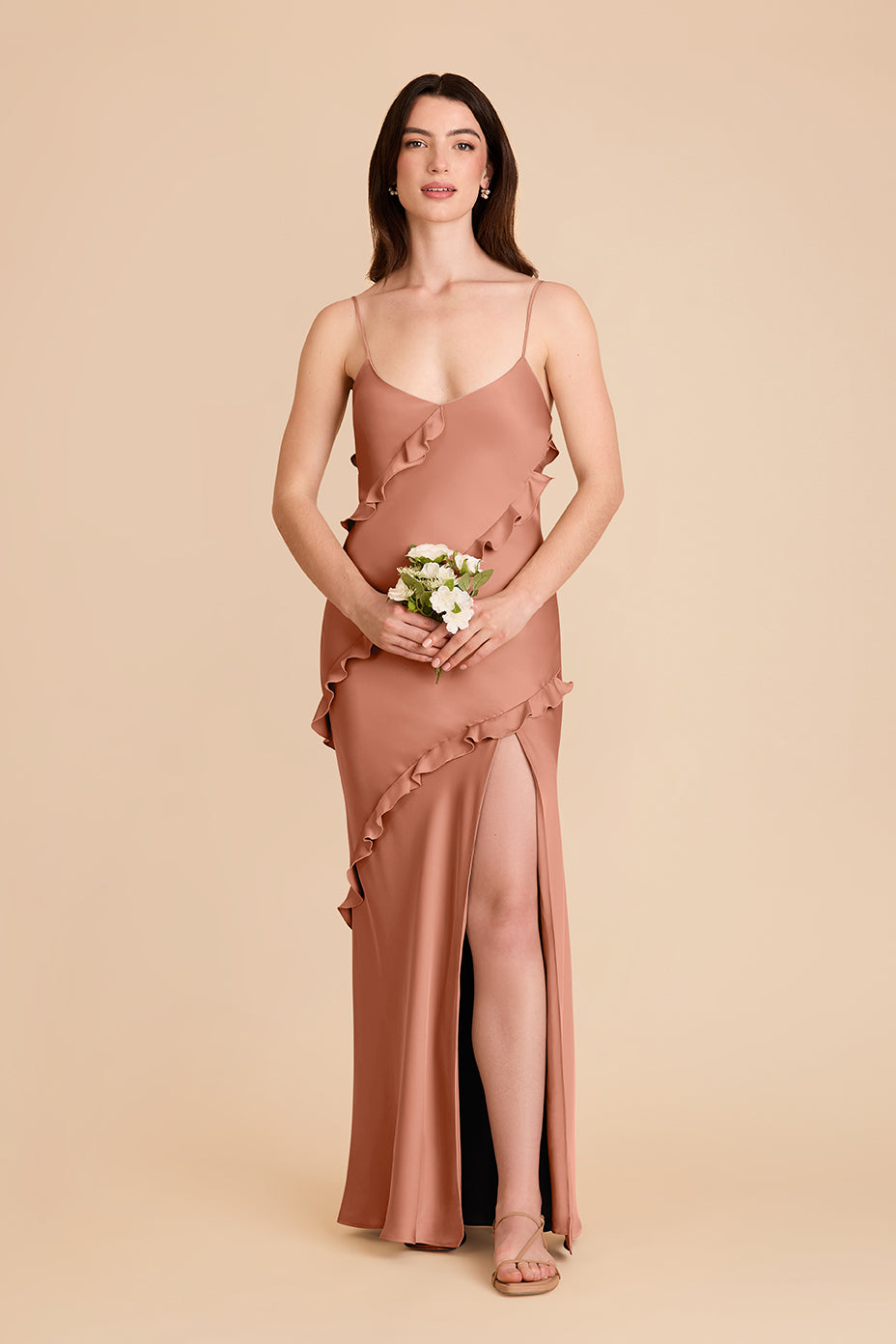 Matte Satin Dress with Ruffles | Valentina Desert Rose
