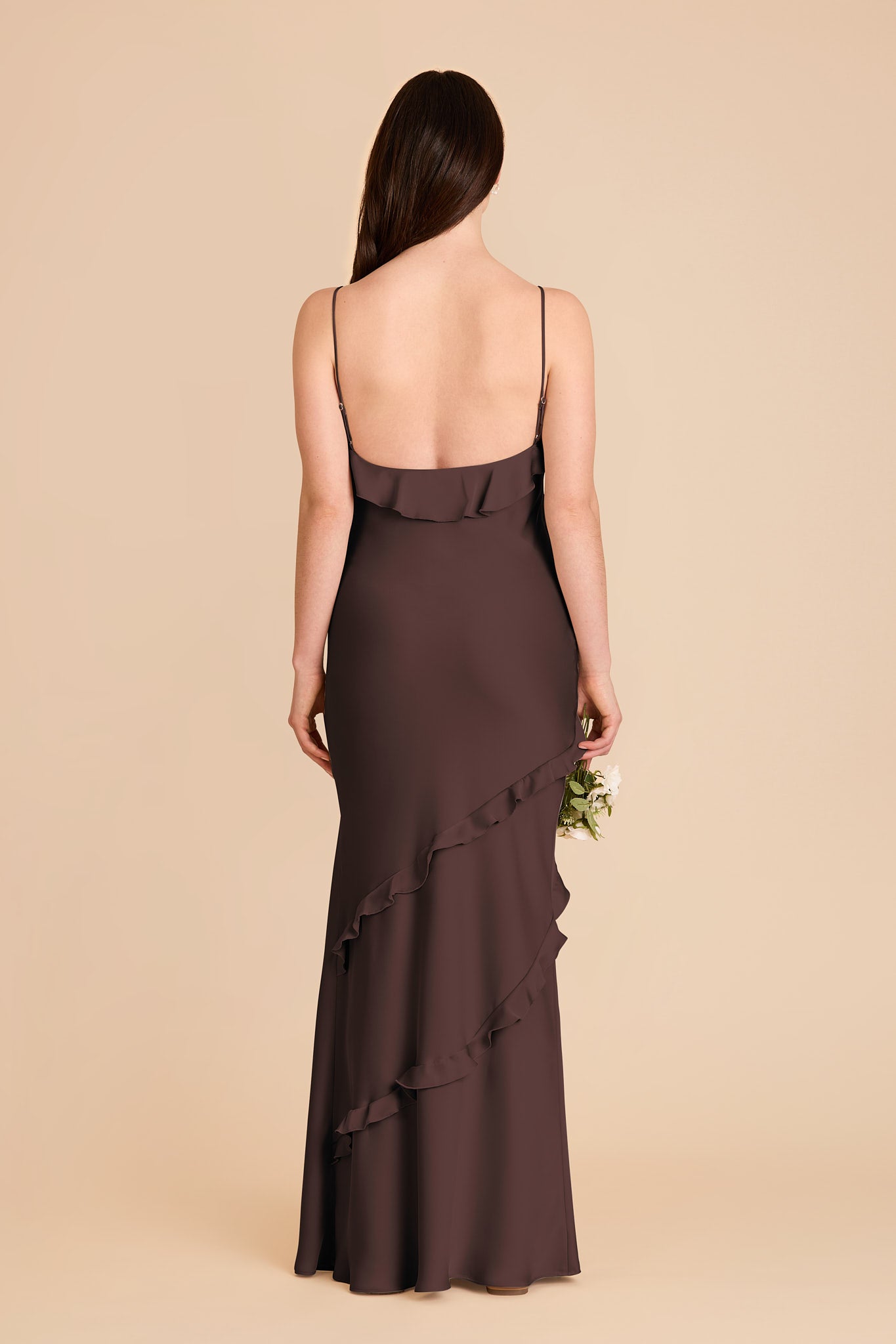 Matte Satin Dress with Ruffles | Valentina Espresso