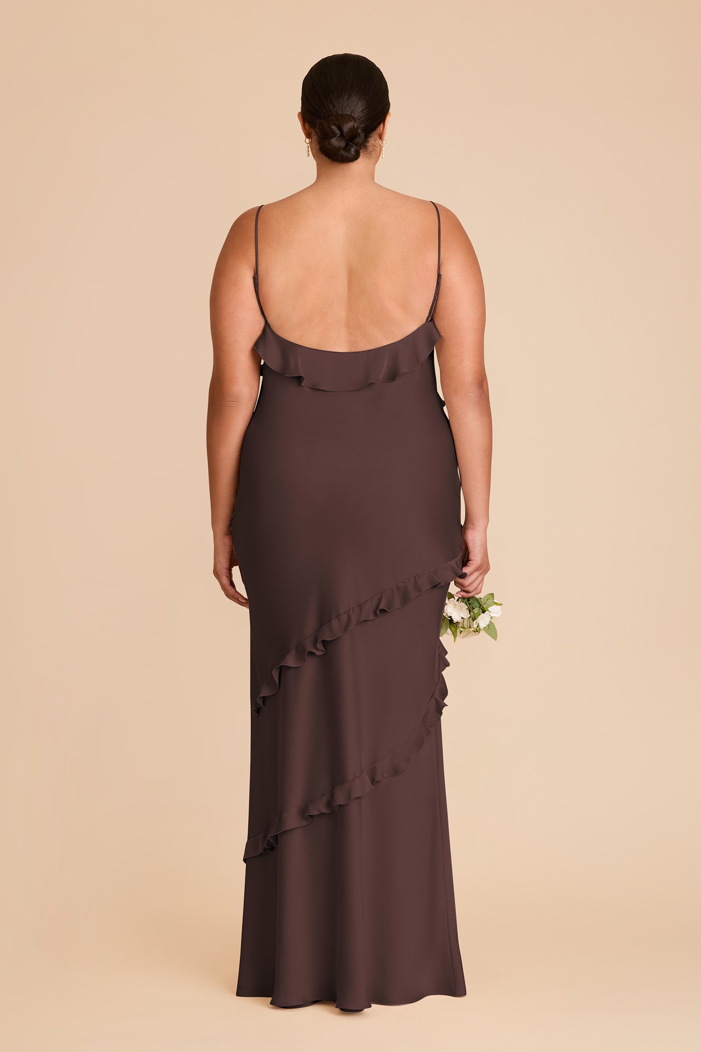 Matte Satin Dress with Ruffles | Valentina Espresso