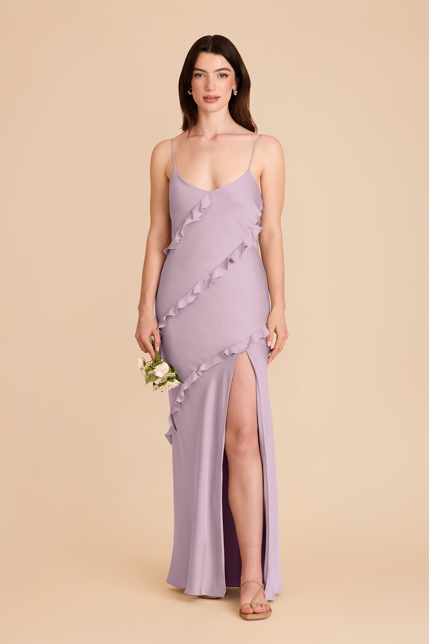 Matte Satin Dress with Ruffles | Valentina Lavender