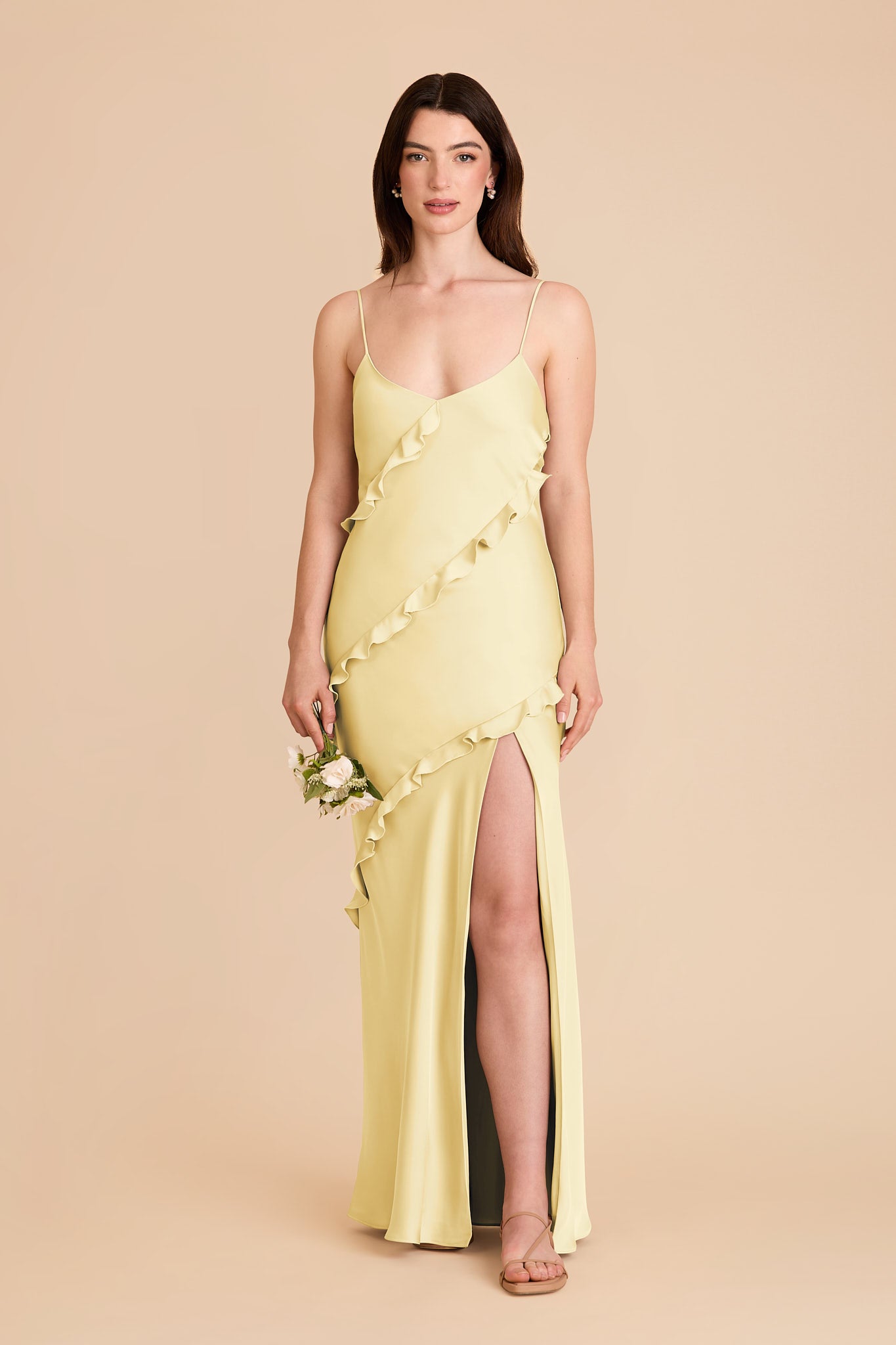 Matte Satin Dress with Ruffles | Valentina Lemon Sorbet