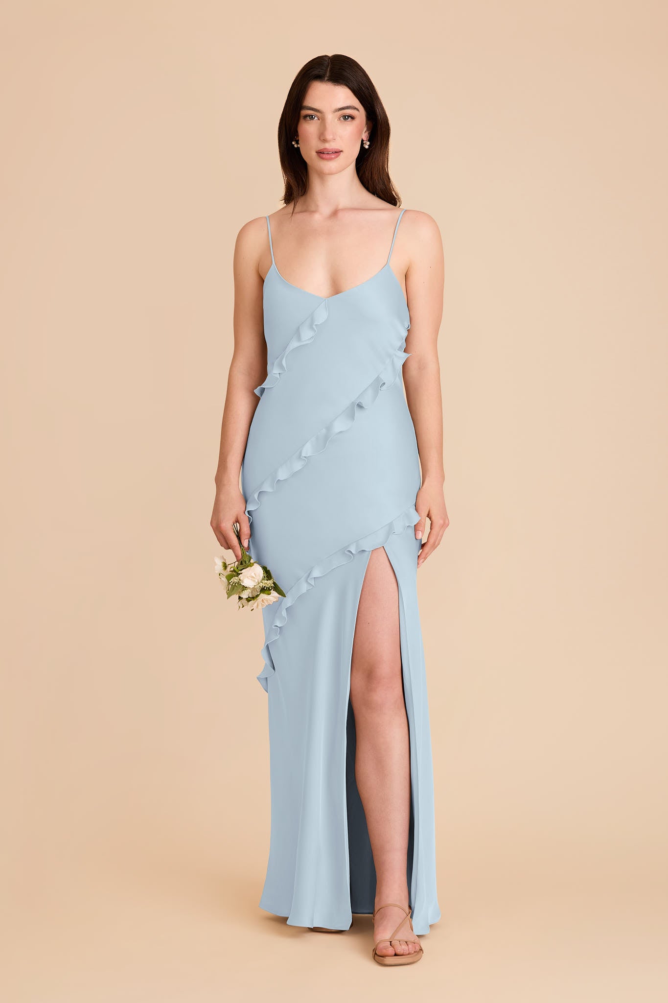 Matte Satin Dress with Ruffles | Valentina Mist Blue
