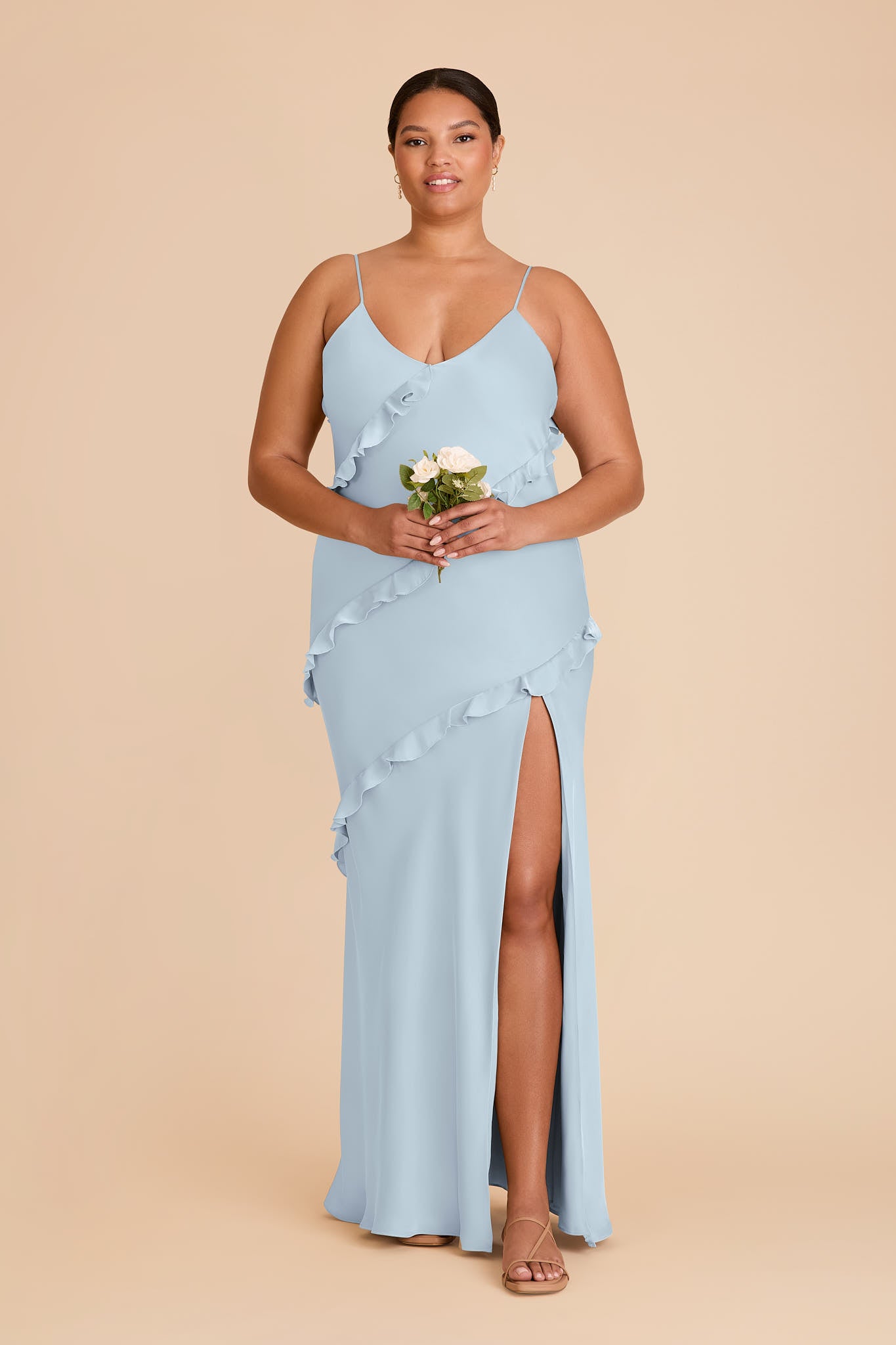 Matte Satin Dress with Ruffles | Valentina Mist Blue