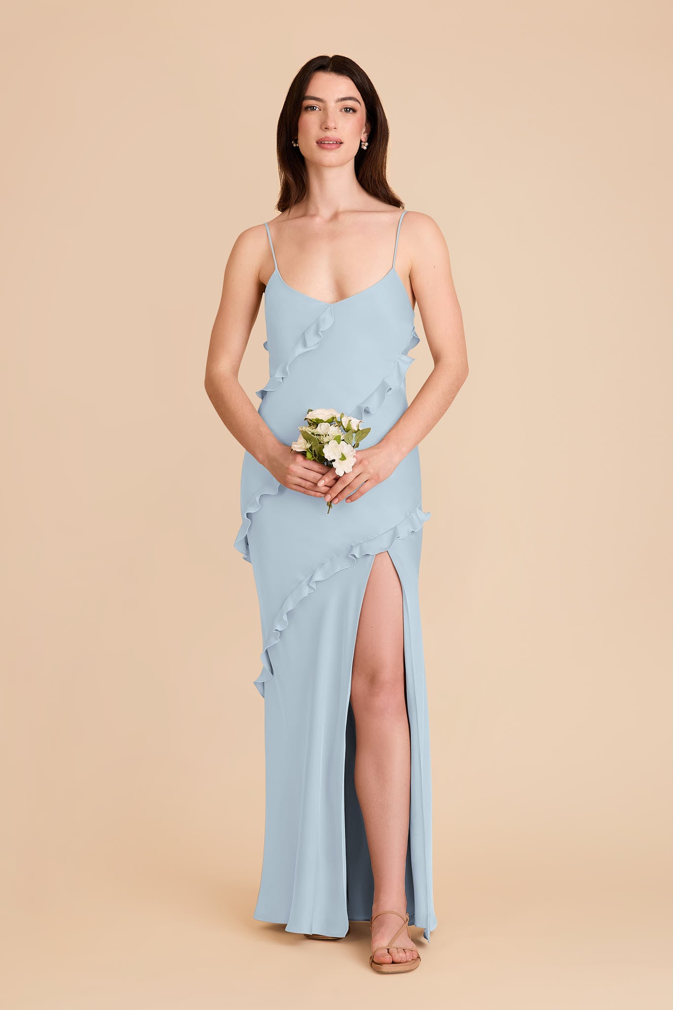 Matte Satin Dress with Ruffles | Valentina Mist Blue