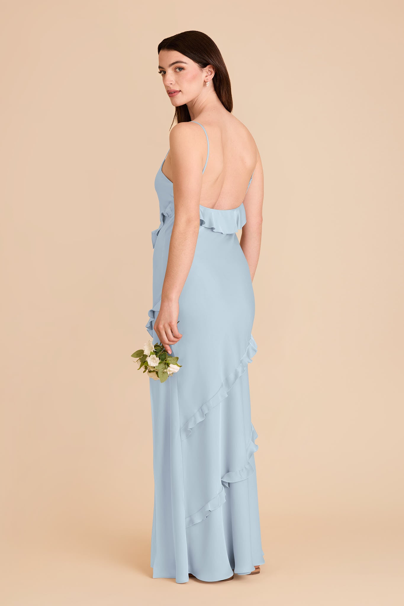 Matte Satin Dress with Ruffles | Valentina Mist Blue