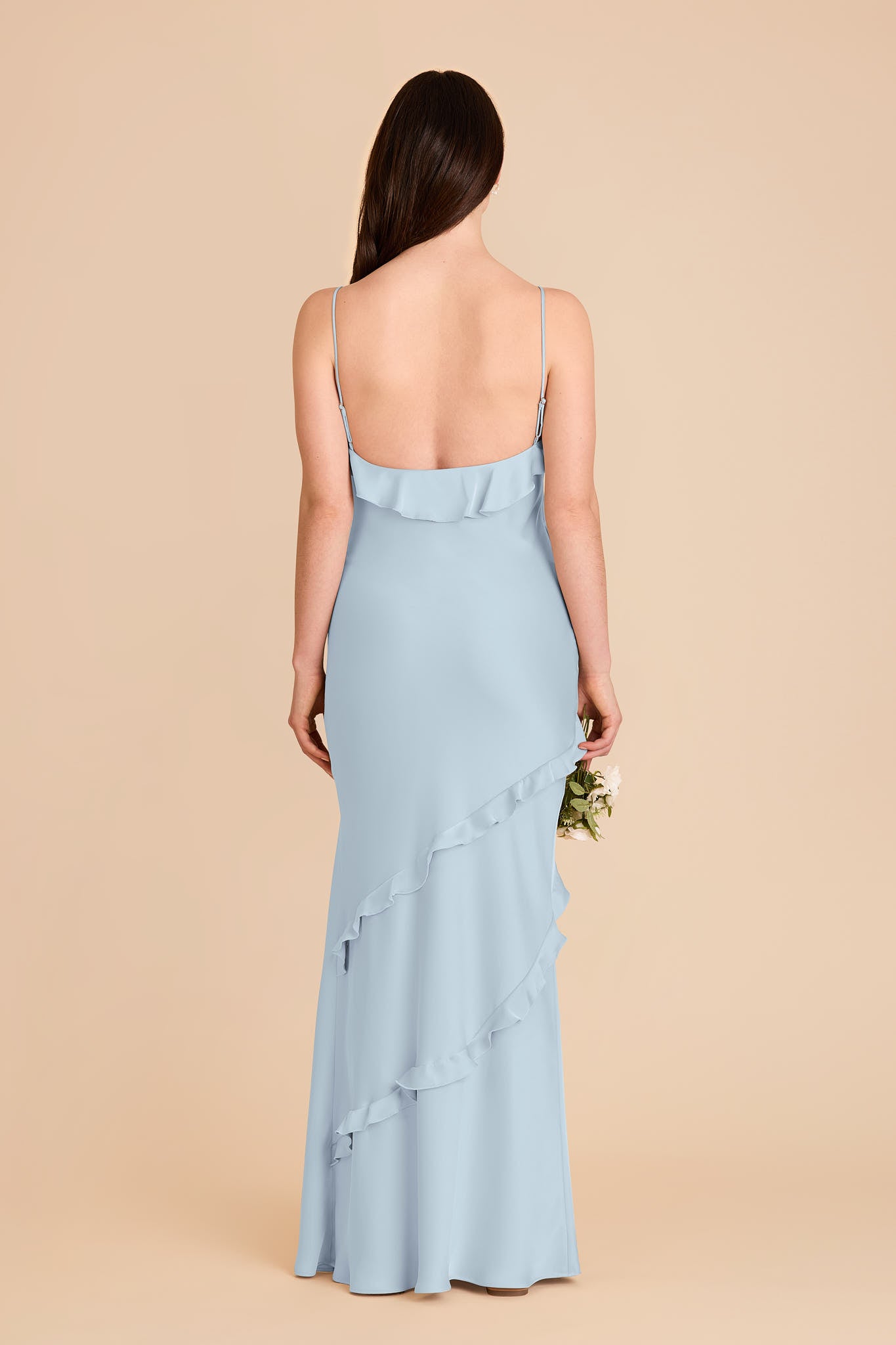 Matte Satin Dress with Ruffles | Valentina Mist Blue