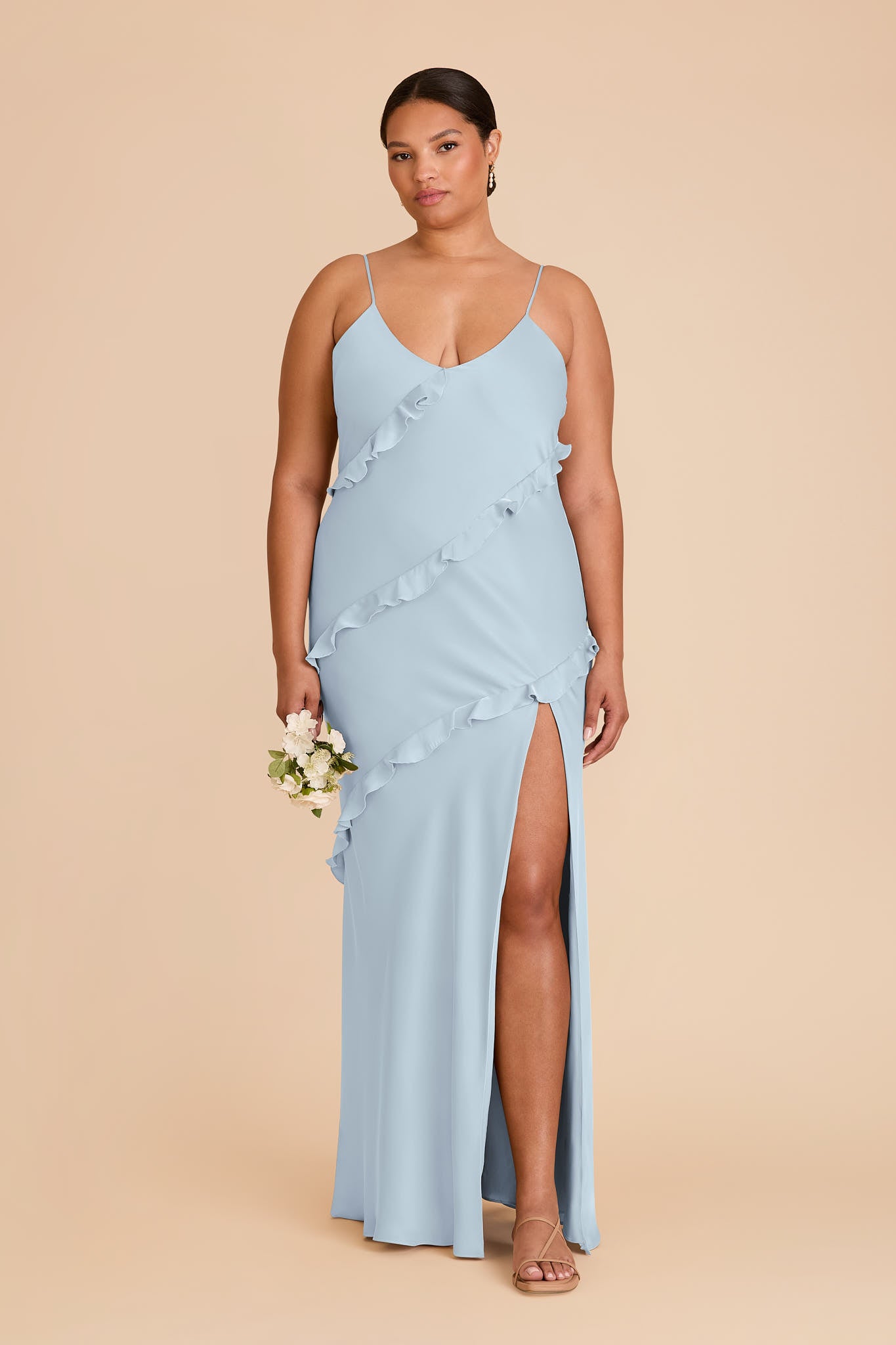 Matte Satin Dress with Ruffles | Valentina Mist Blue