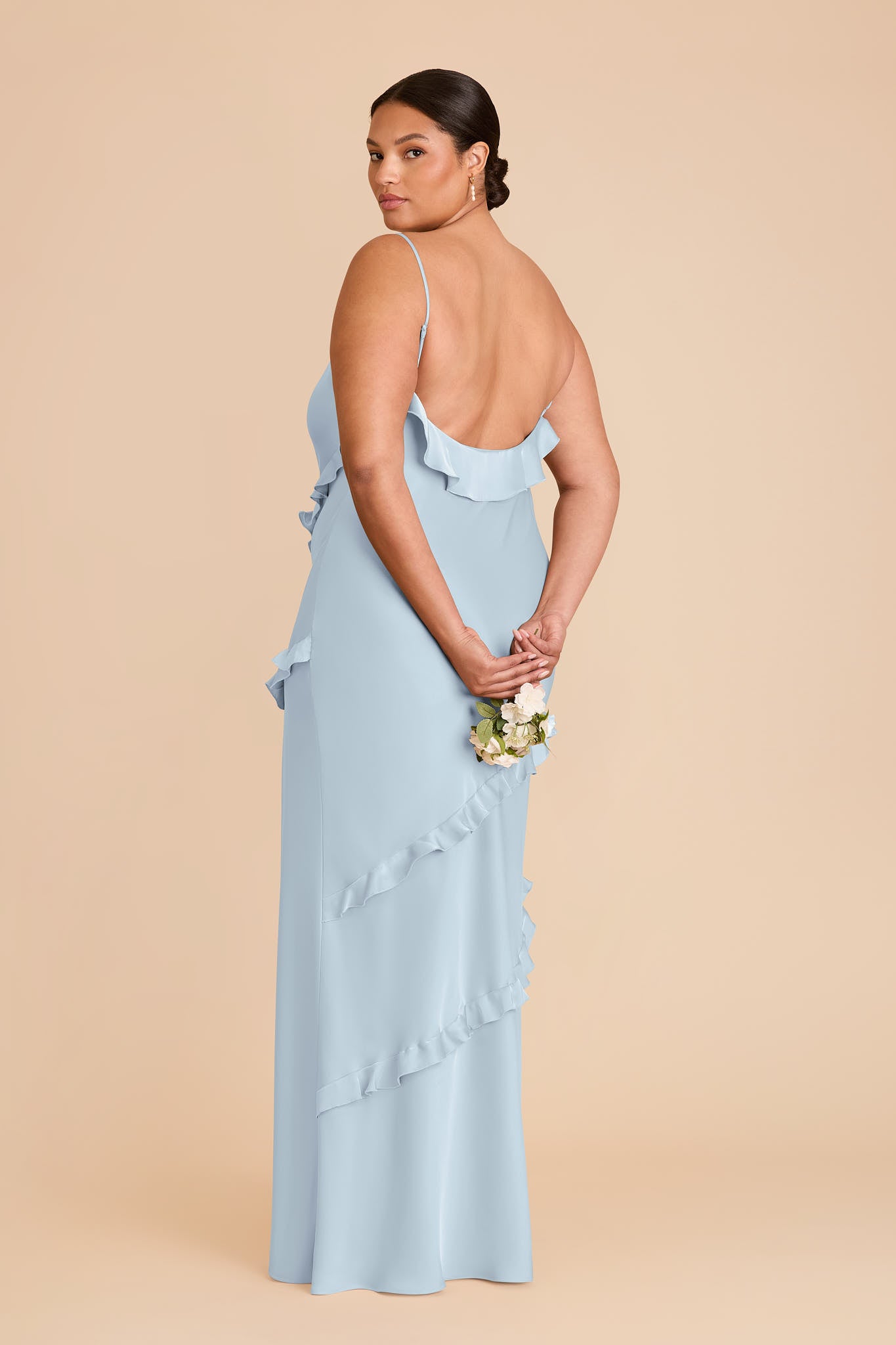 Matte Satin Dress with Ruffles | Valentina Mist Blue